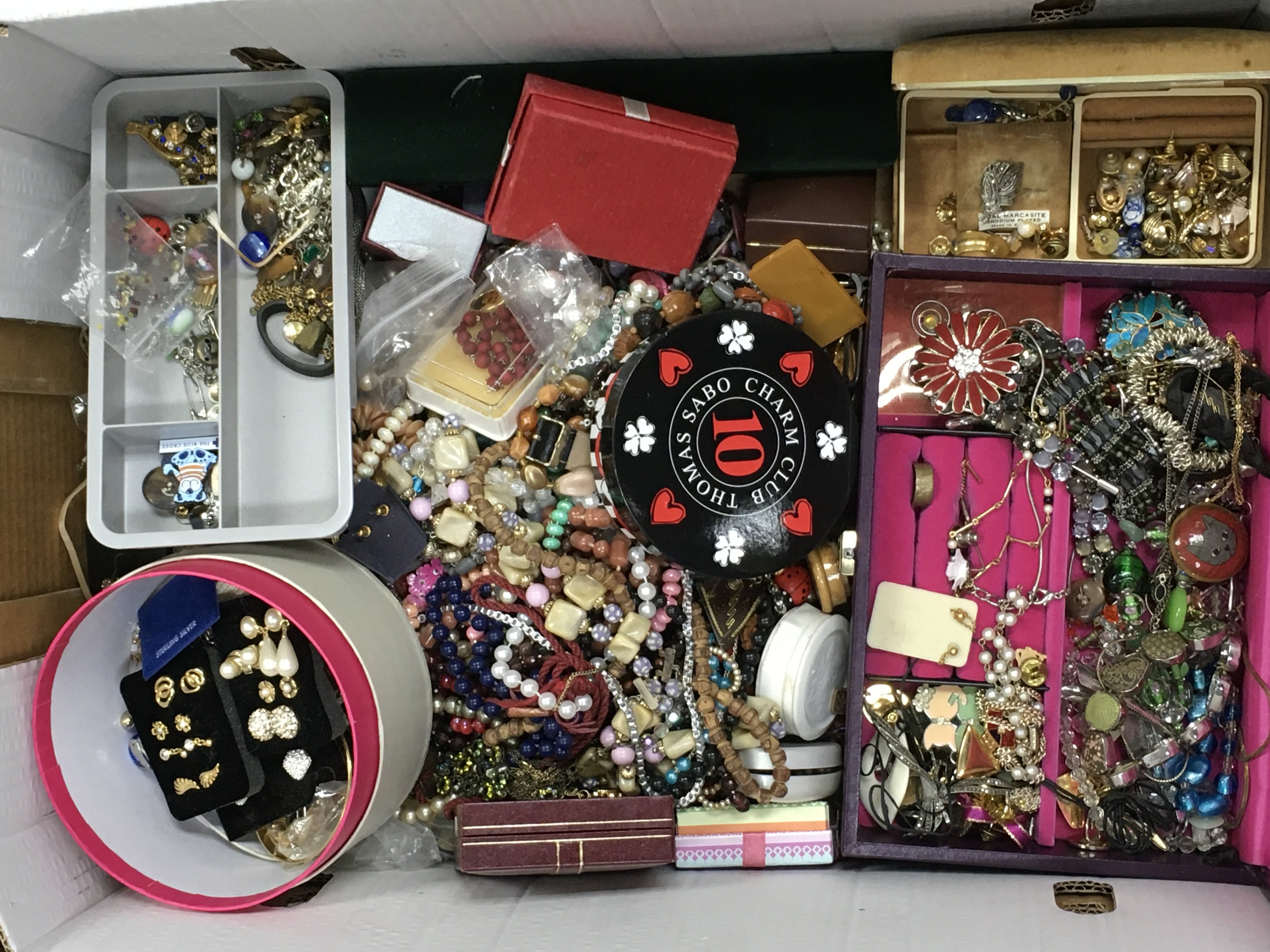 A large box of costume jewellery including rings, necklaces etc