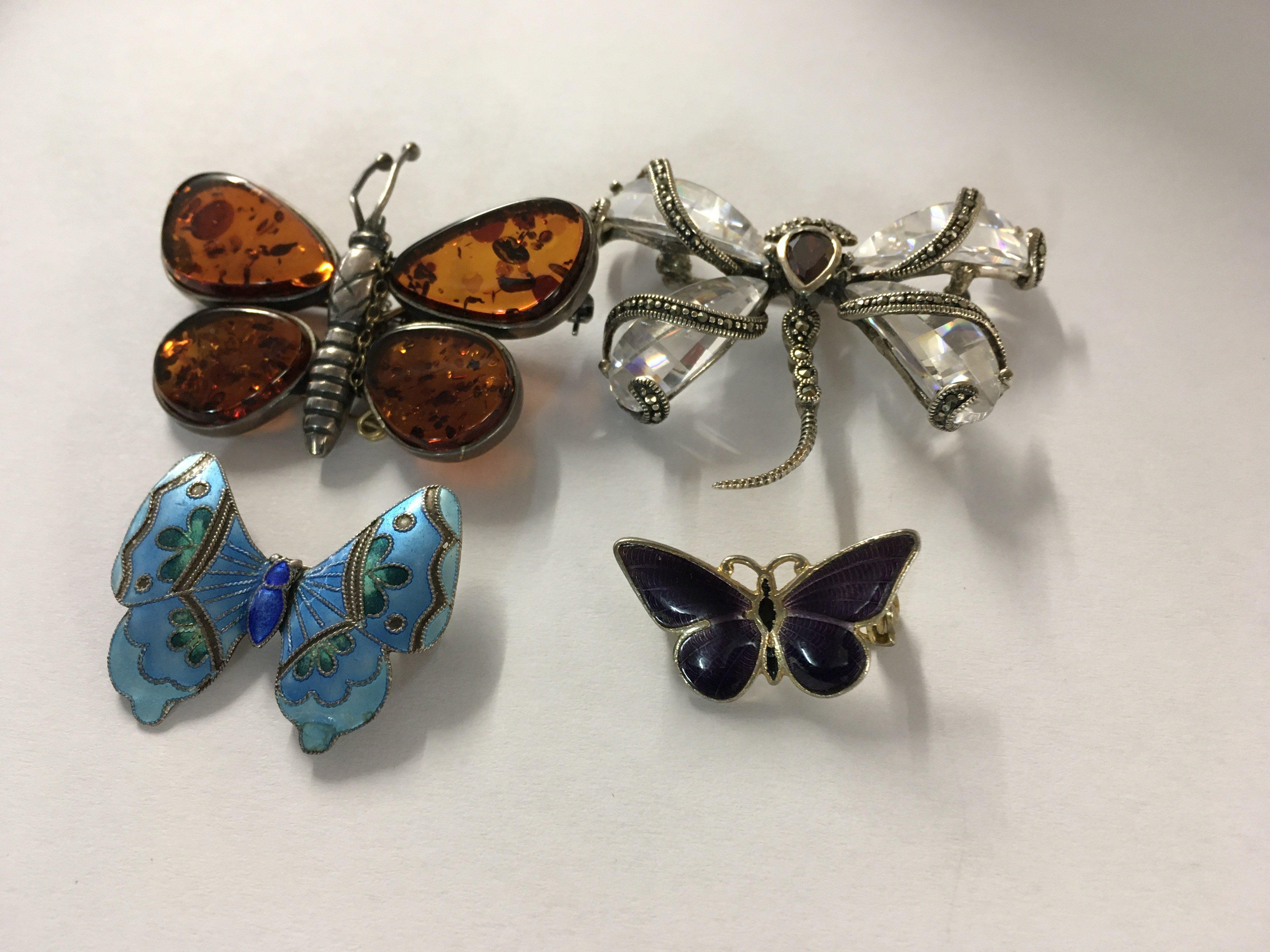 A collection of four Butterfly, dragonfly brooches , including enamel . NO RESERVE
