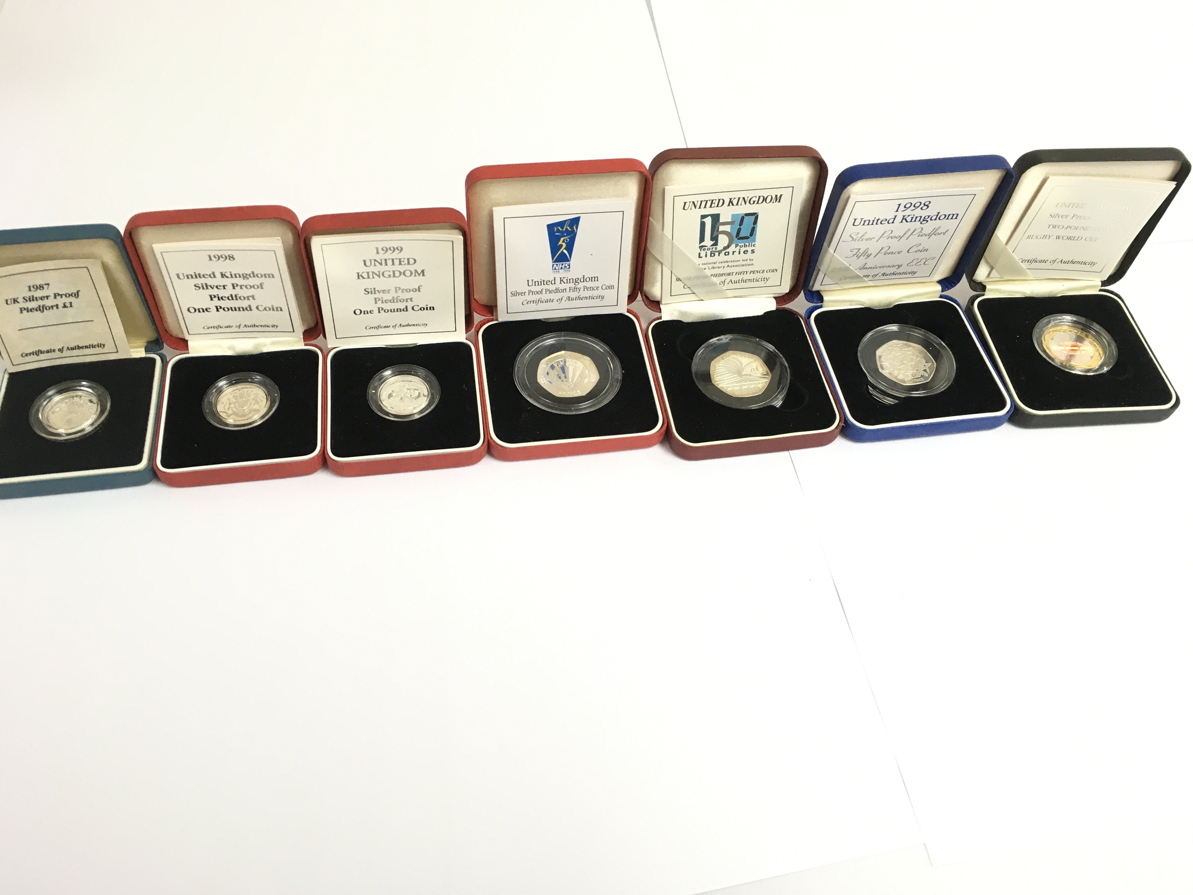 A collection of assorted silver proof coins including piedfort &pound;1 and 50p. Postage B