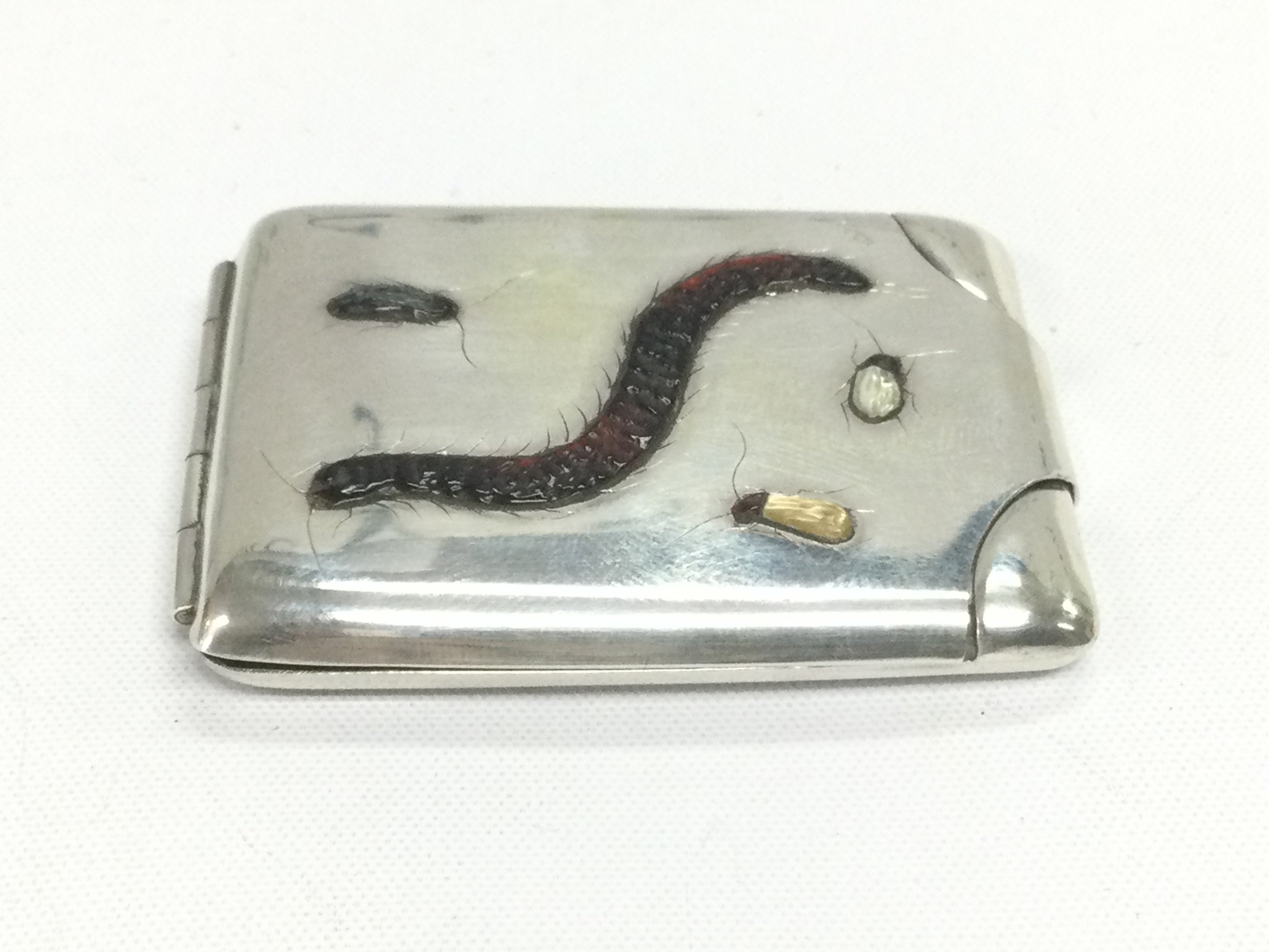 A silver shibayama match case, Birmingham hallmarks.