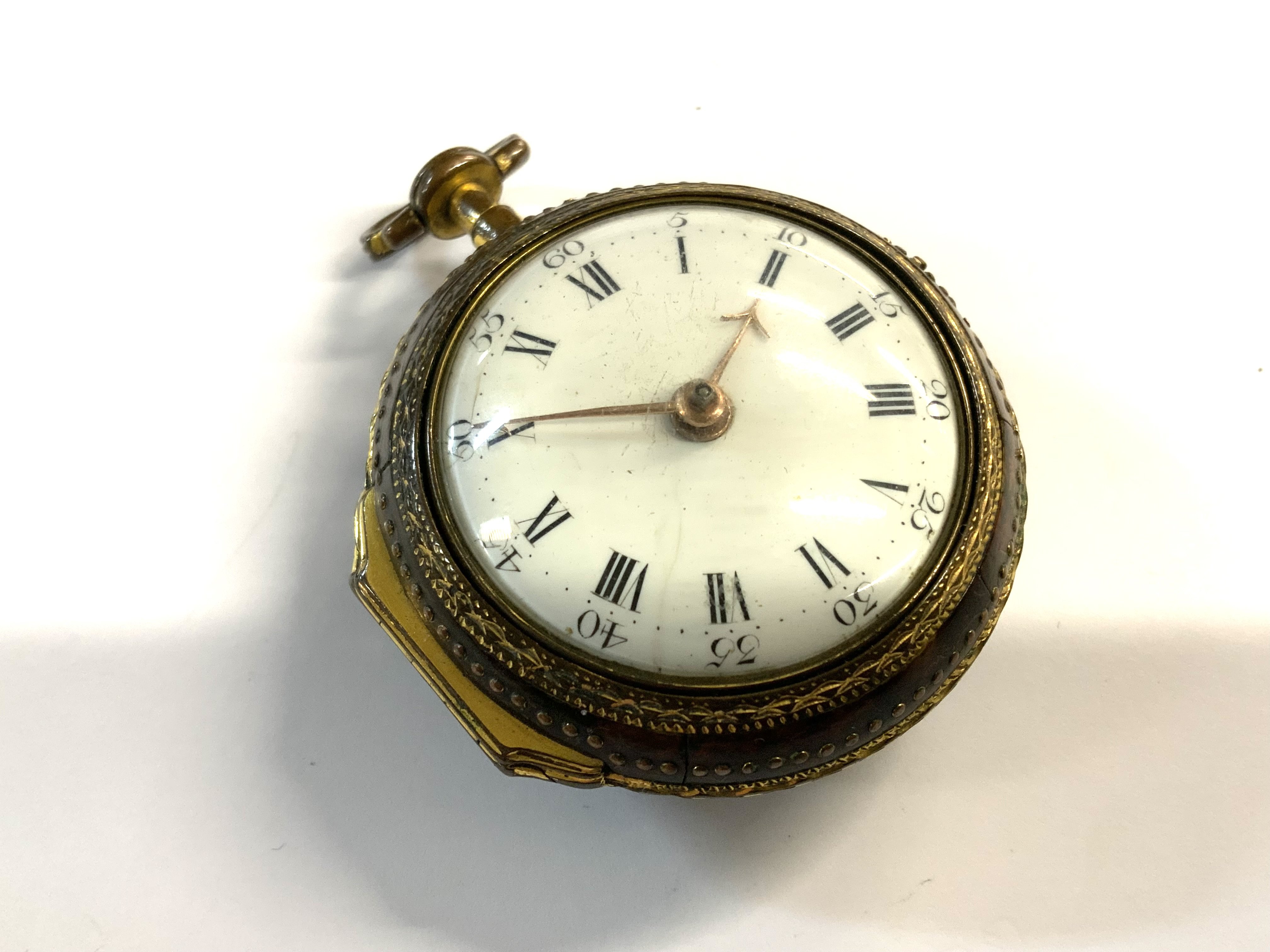 A tortoiseshell outer cased Circa 1820 single fusee pear cased pocket watch, by John Charles. (A)