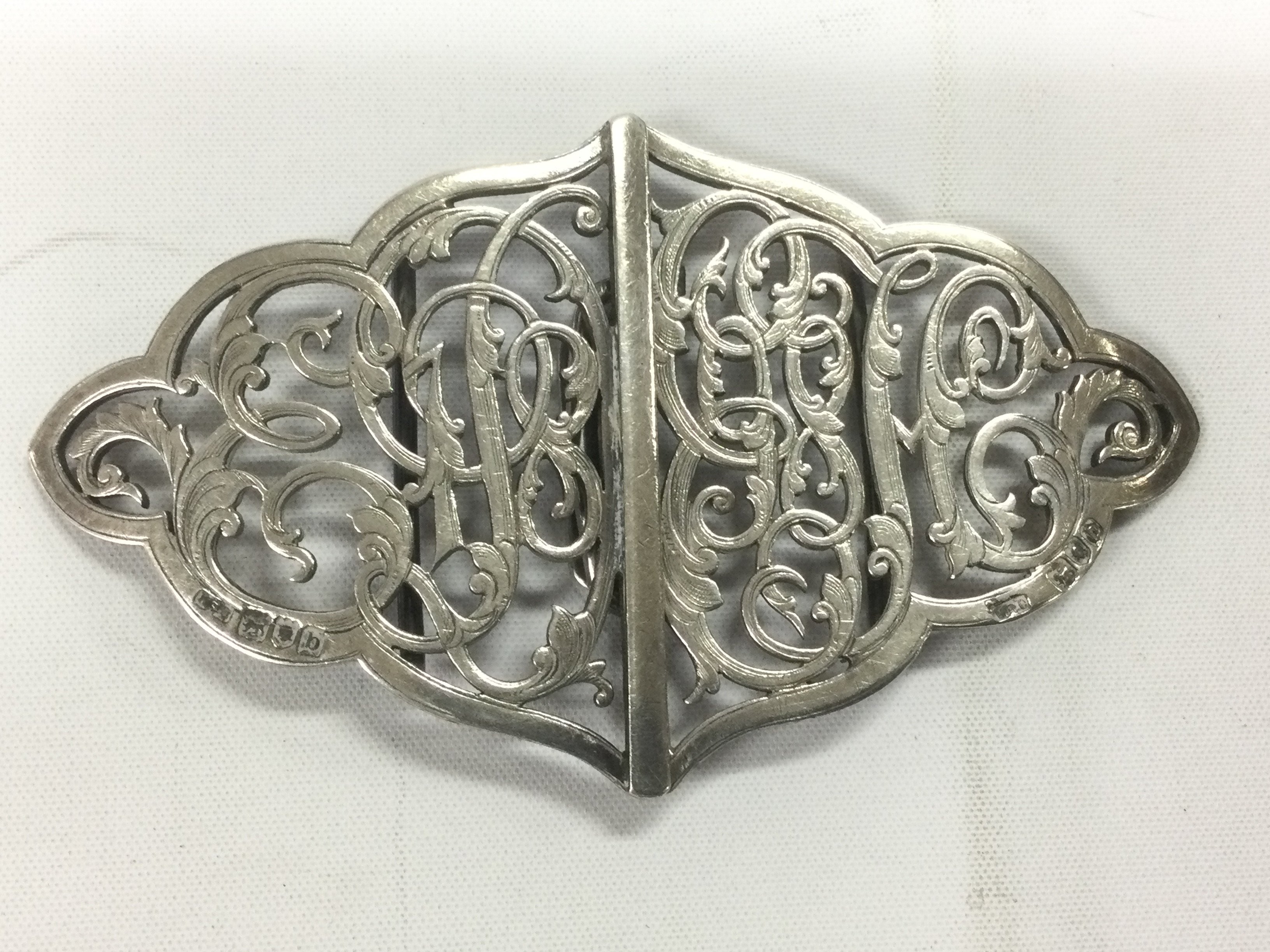 A silver belt buckle, London hallmarks. Shipping category A.