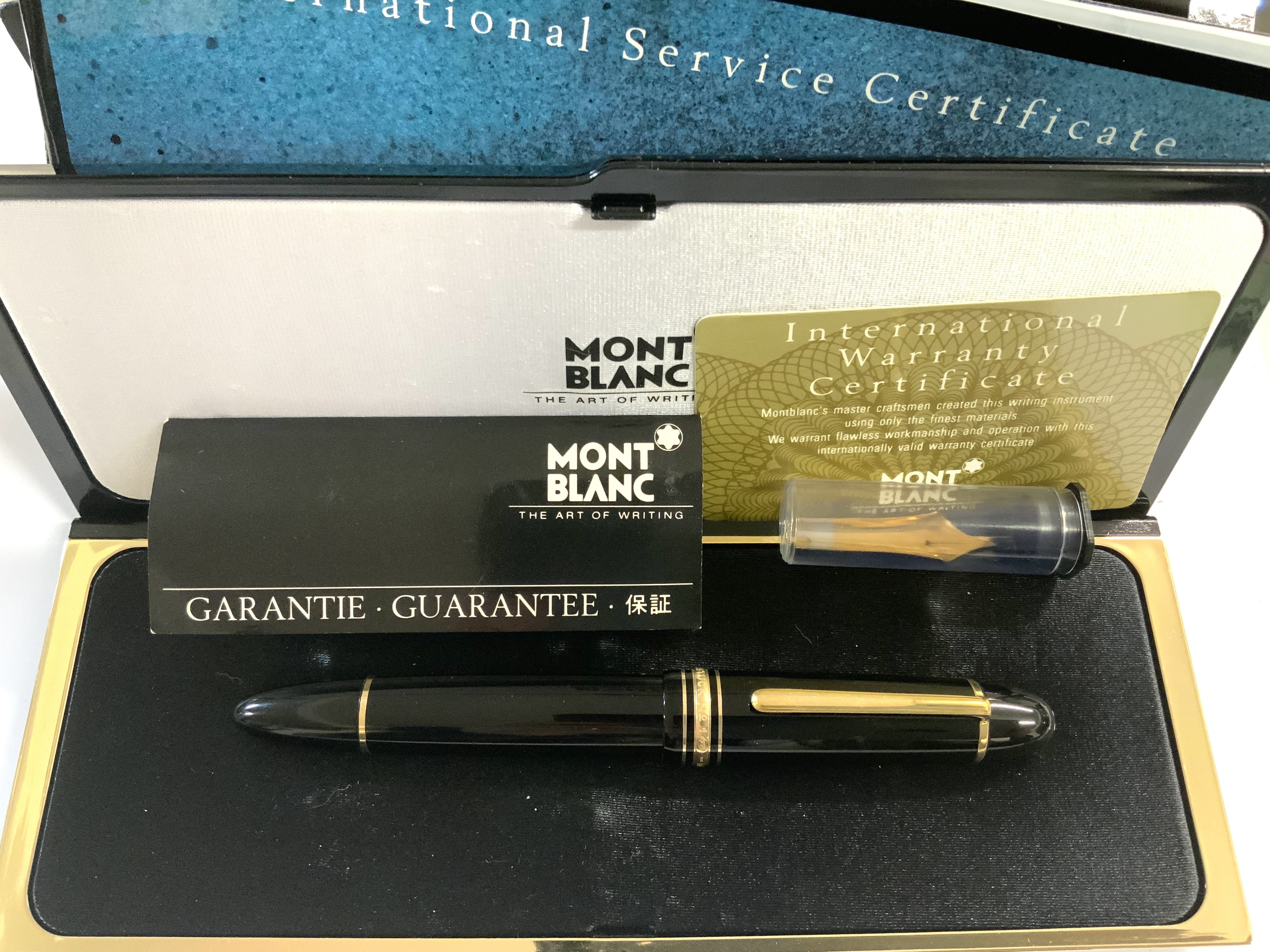 A MontBlanc Meisterstuck, No.149 fountain pen, with a 4810 18ct gold nib and a replacement 14ct gold 4810 nib. (A) box and papers.