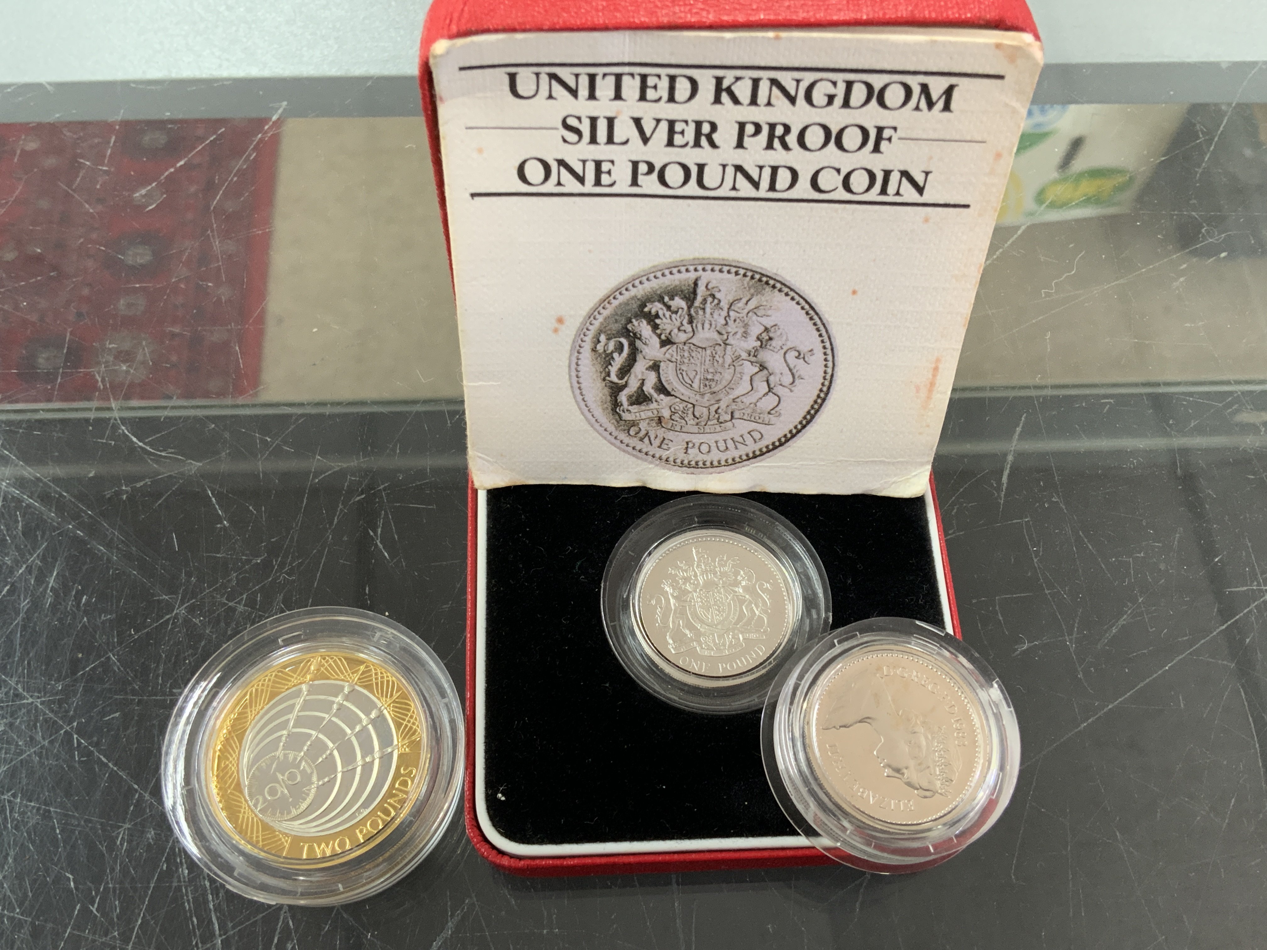 2001 Piedfort 2.00 coin together with 2 1983 First Issue &pound;1 coins (A)