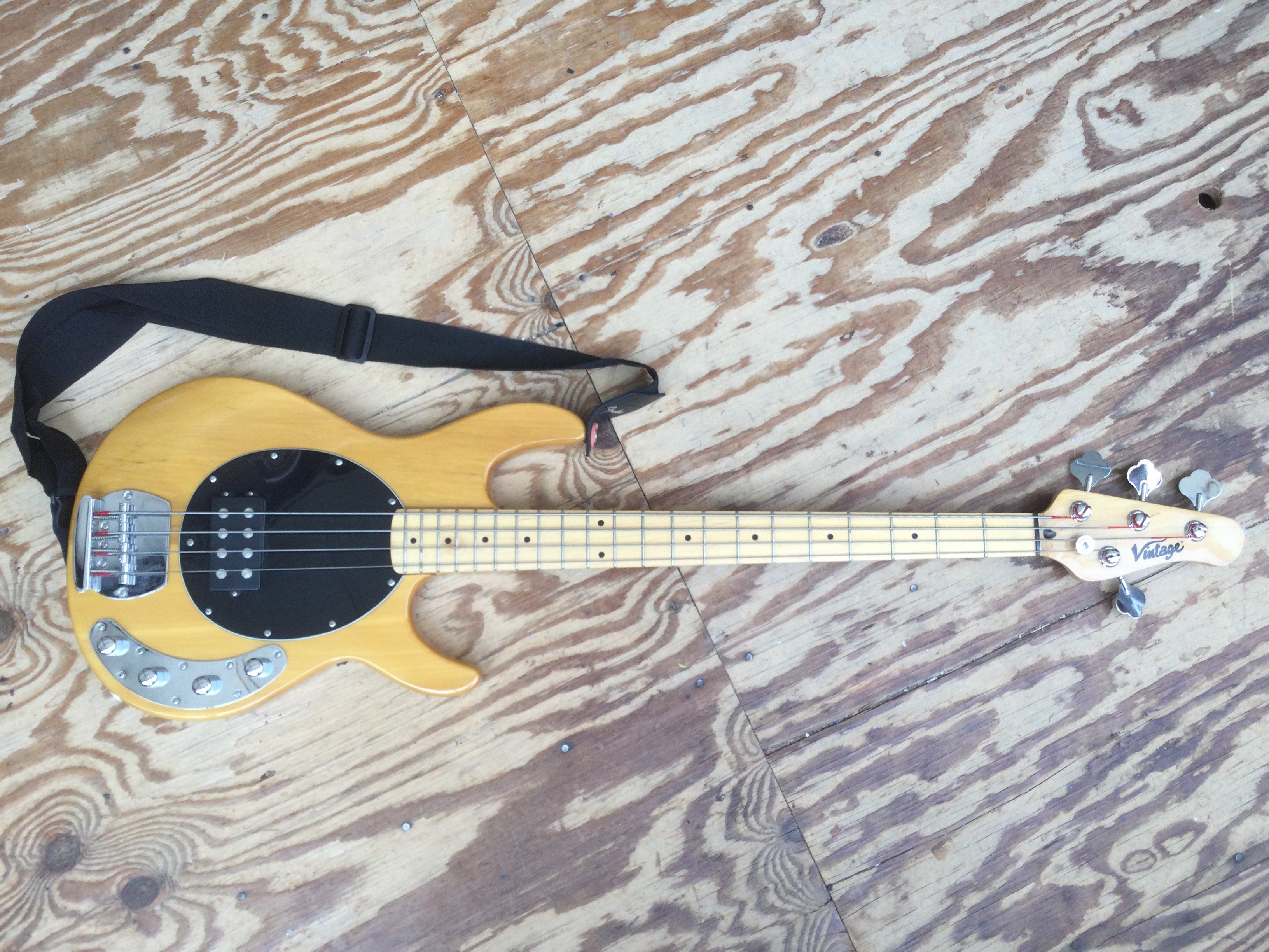 A Vintage Music Man style bass guitar. Comes with soft carry case.