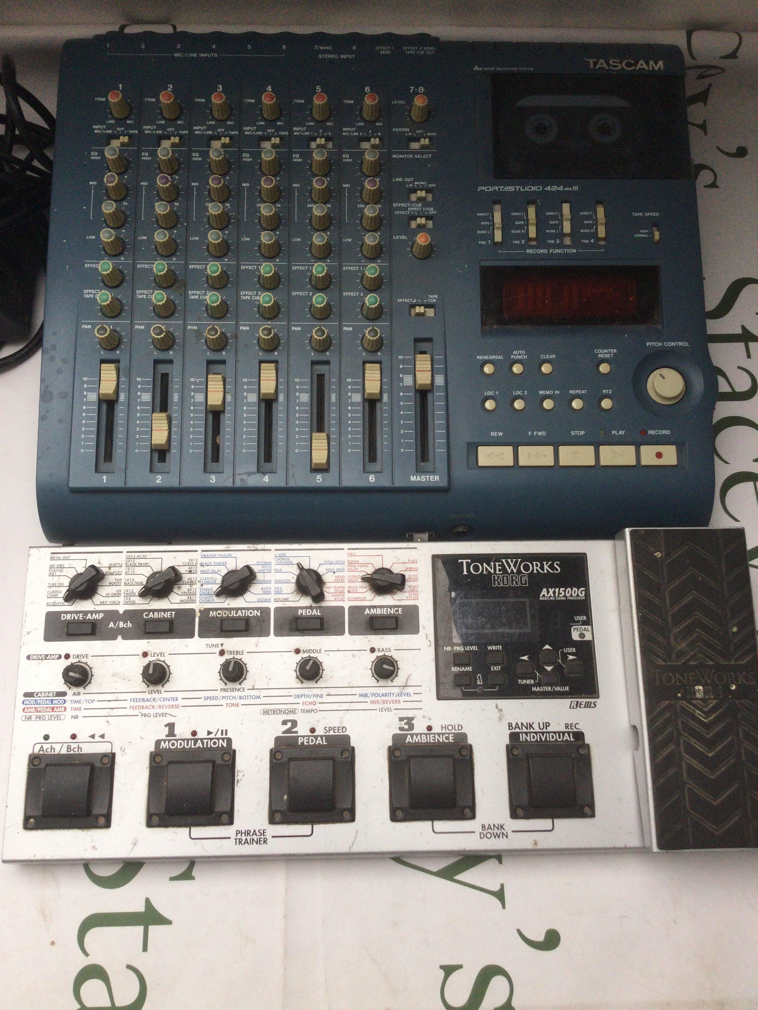 A Tascam 424 MKIII portastudio and a Korg Toneworks Ax1500G multi effects pedal.