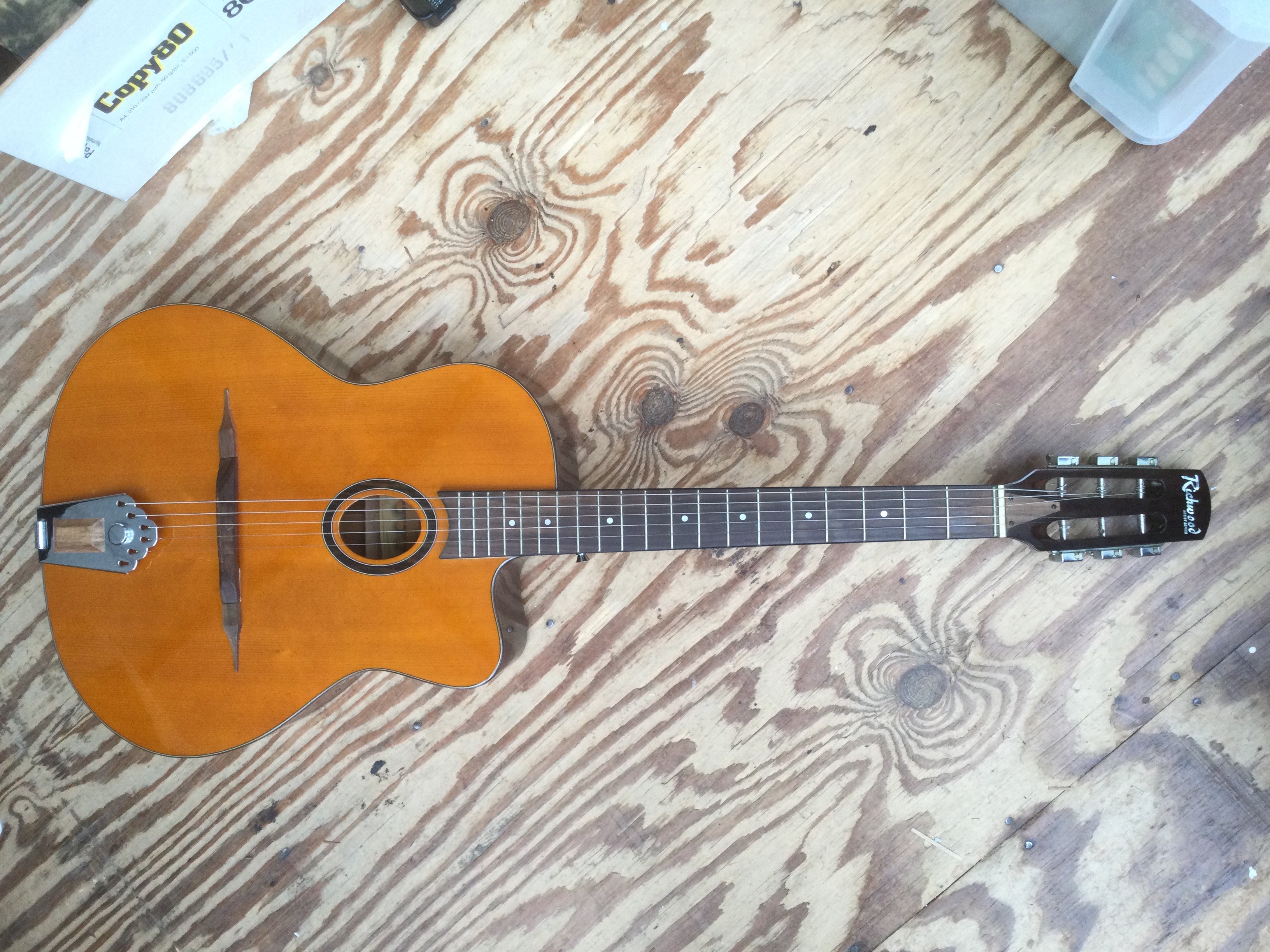 A Richwood RM70-NT Artist series electro acoustic guitar. Comes with a soft carry case.