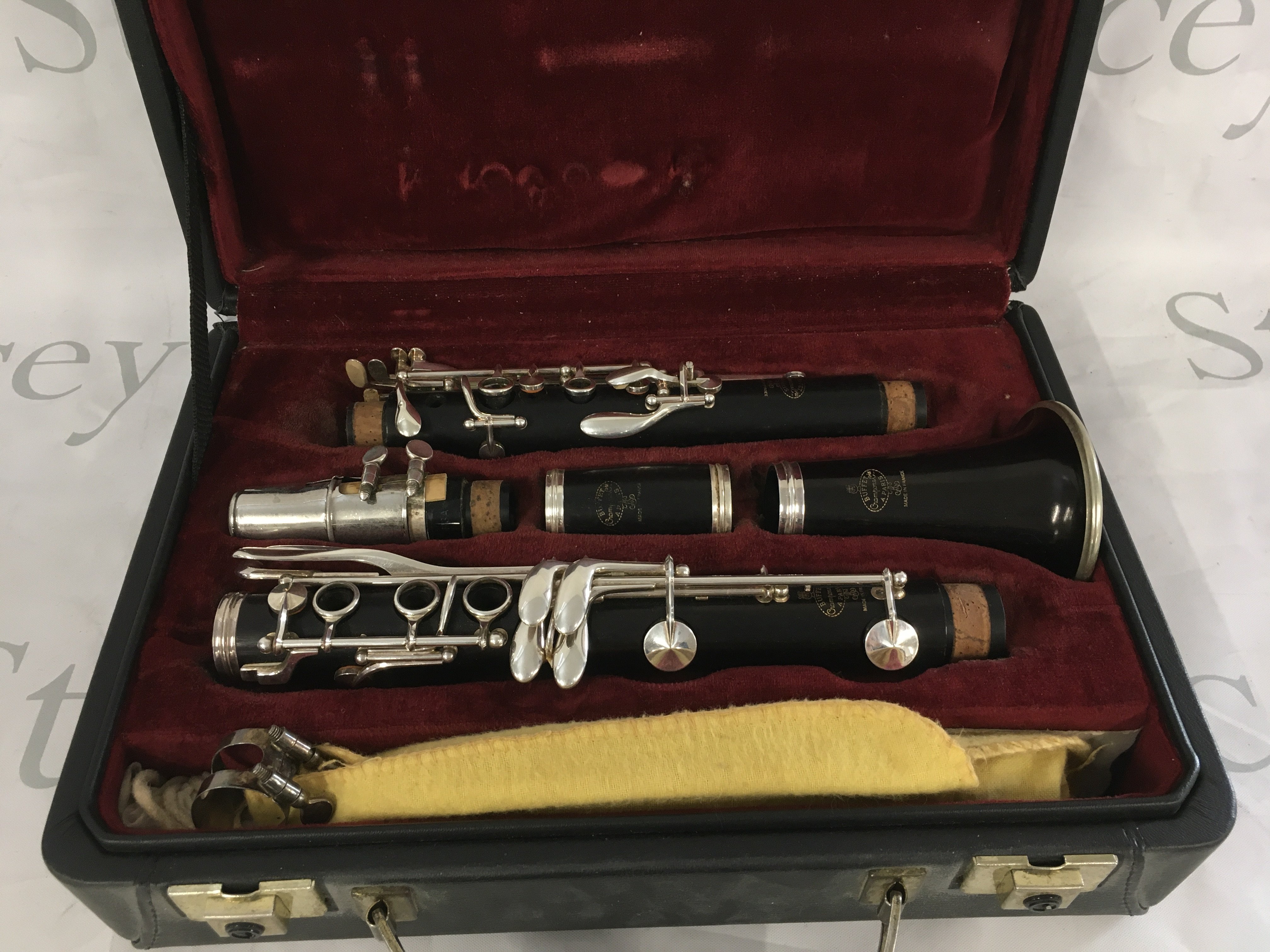 A cased Buffet clarinet.