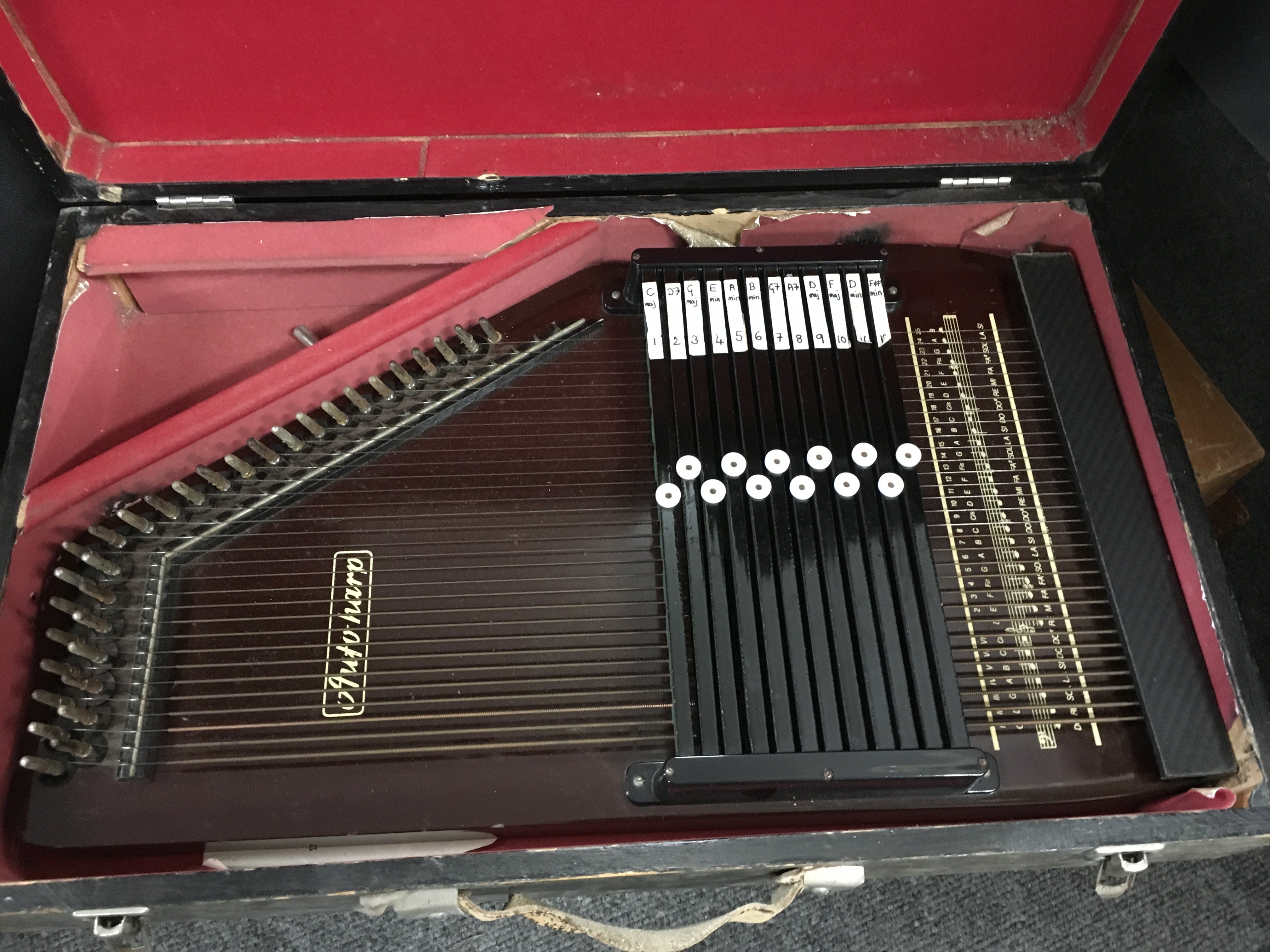 Three cased autoharps.