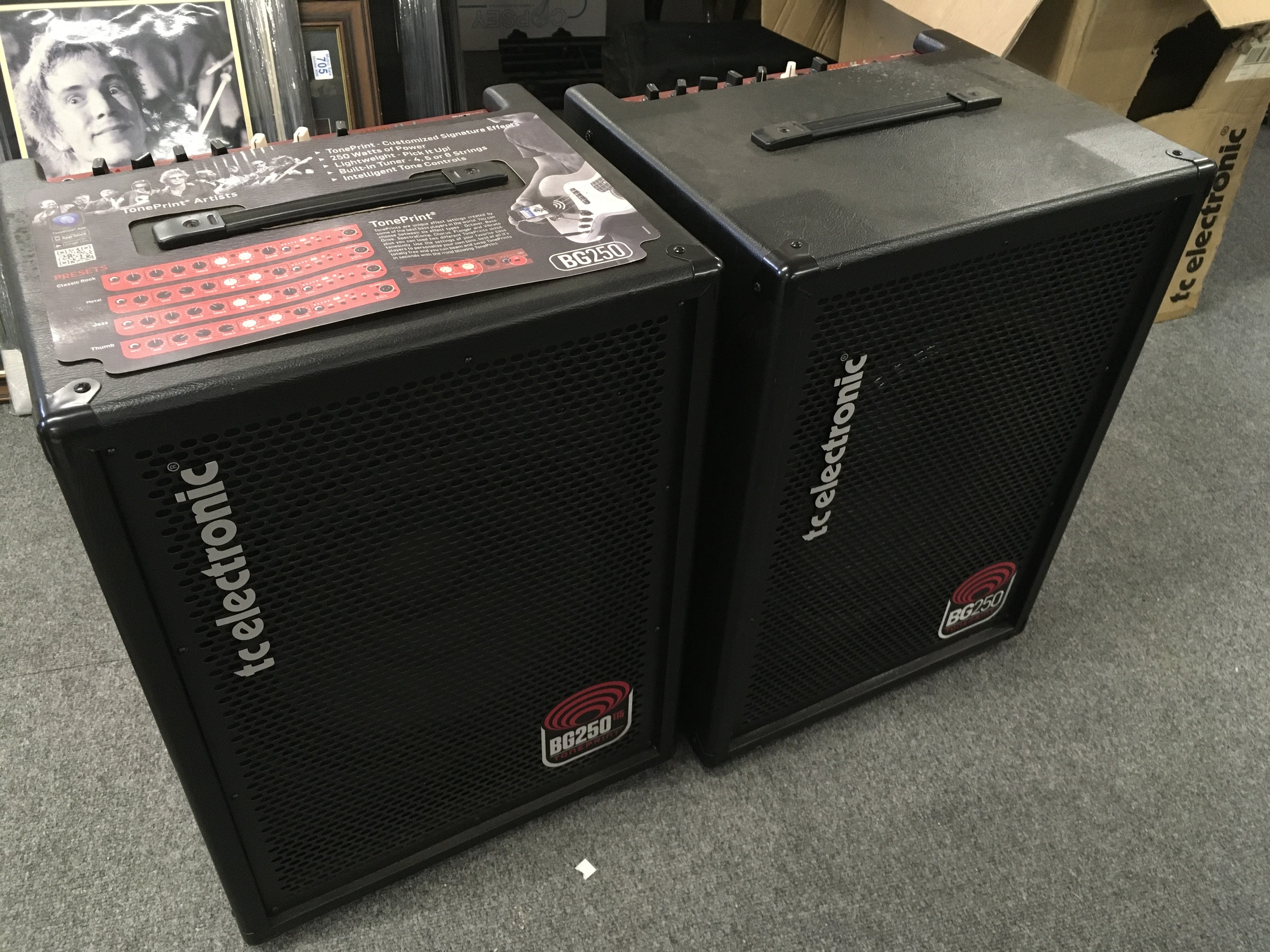 Two TC Electronic BG250 Toneprint bass amplifiers.