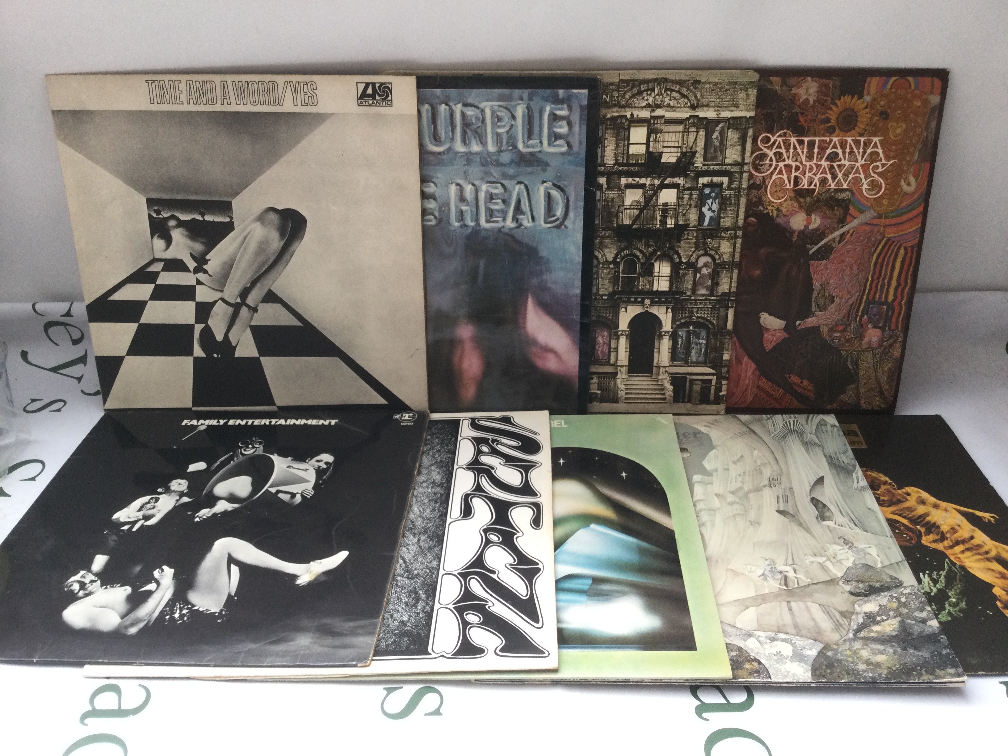 A collection of LPs comprising early UK pressings of Machine Head by Deep Purple, Physical Graffiti by Led Zeppelin, a French pressing of Time And A Word by Yes plus others.