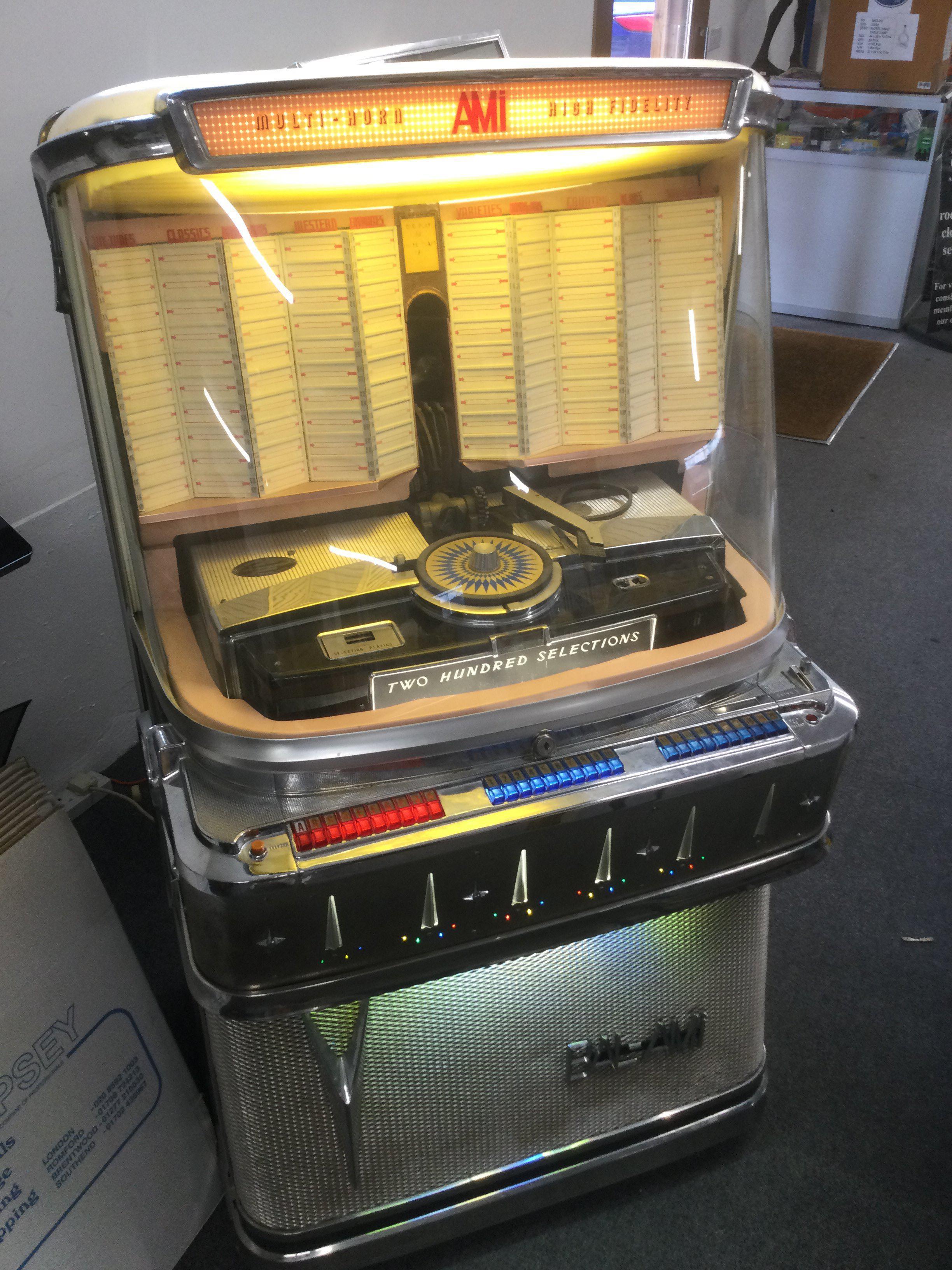 A Bal-Ami 200 jukebox. Powers up but not fully working, for restoration. No keys.