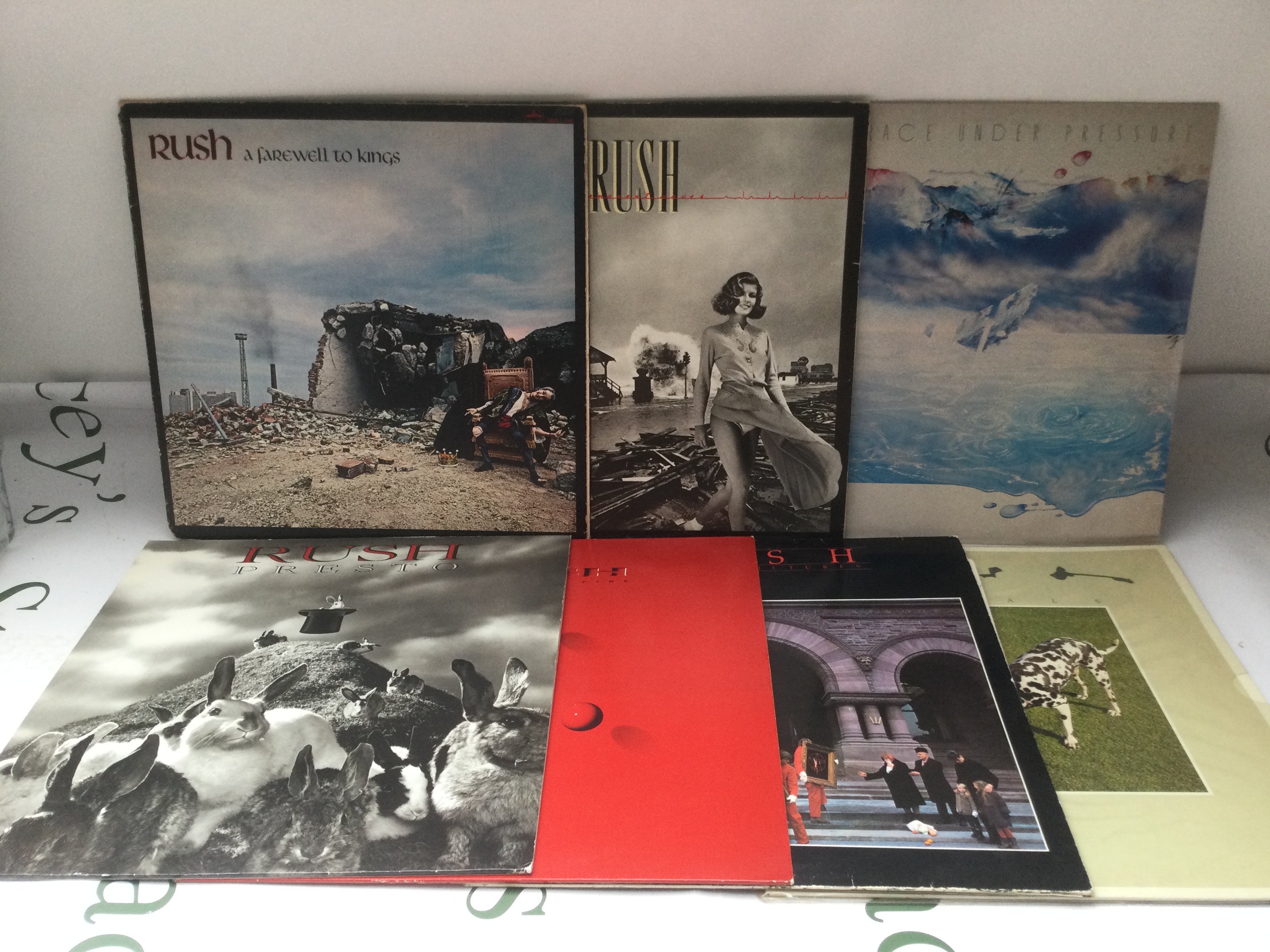 Seven Rush LPs comprising A Farewell To Kings, Hold Your Fire and others.