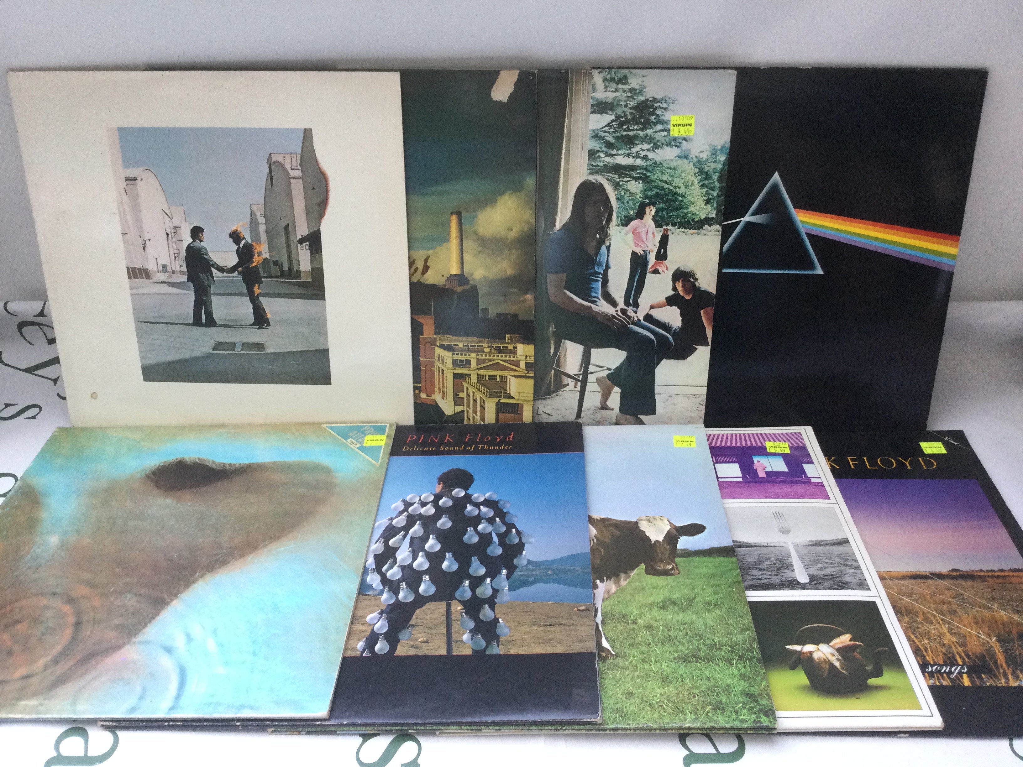 Nine Pink Floyd LPs comprising Wish You Were Here, Atom Heart Mother, Dark Side Of The Moon and others.
