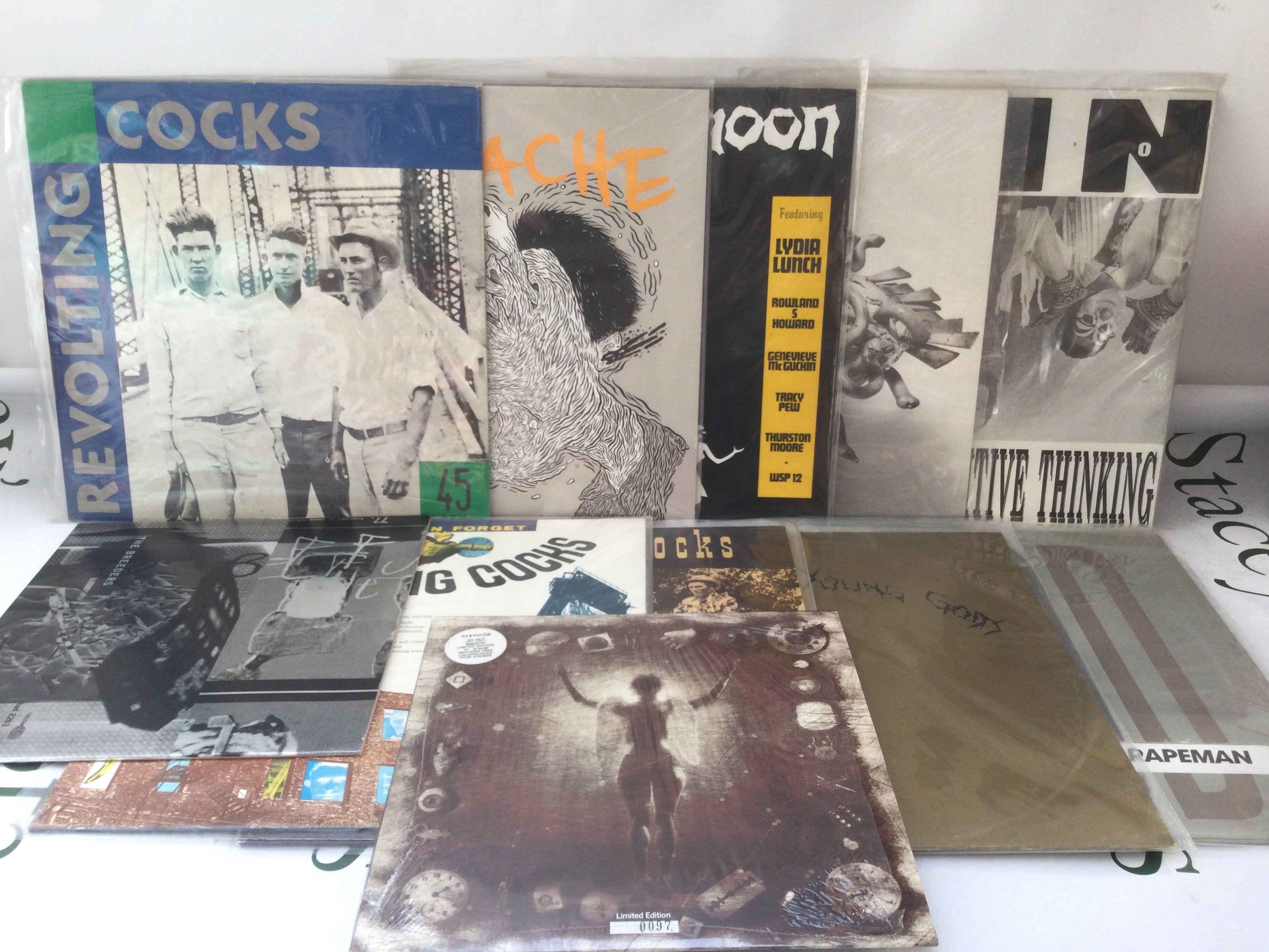 Eleven grunge, hard rock and industrial 10" and 12" singles by various artists including The Breeders, Revolting Cocks and others.