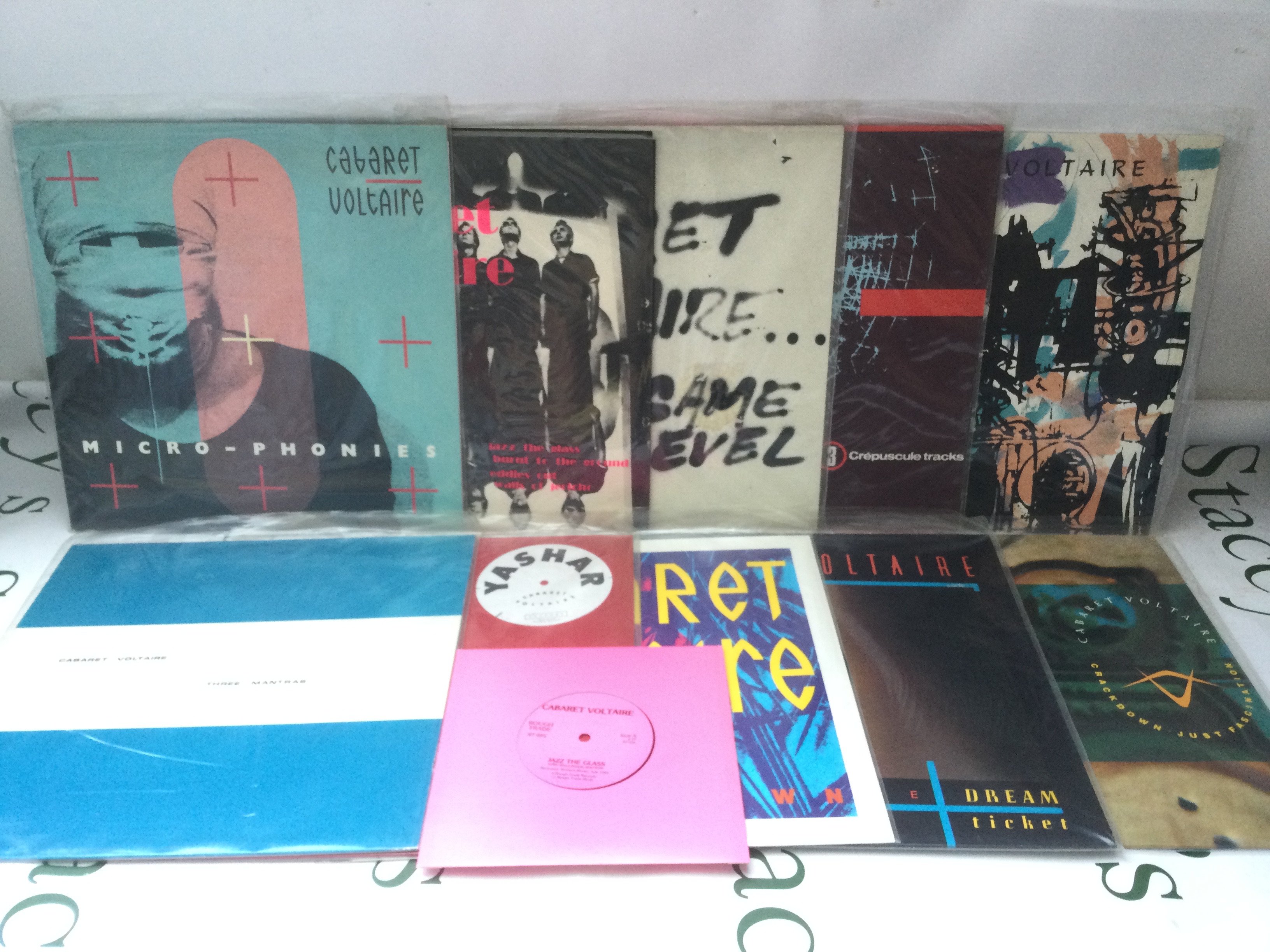Eleven Cabaret Voltaire LPs, 12" and 7" singles.