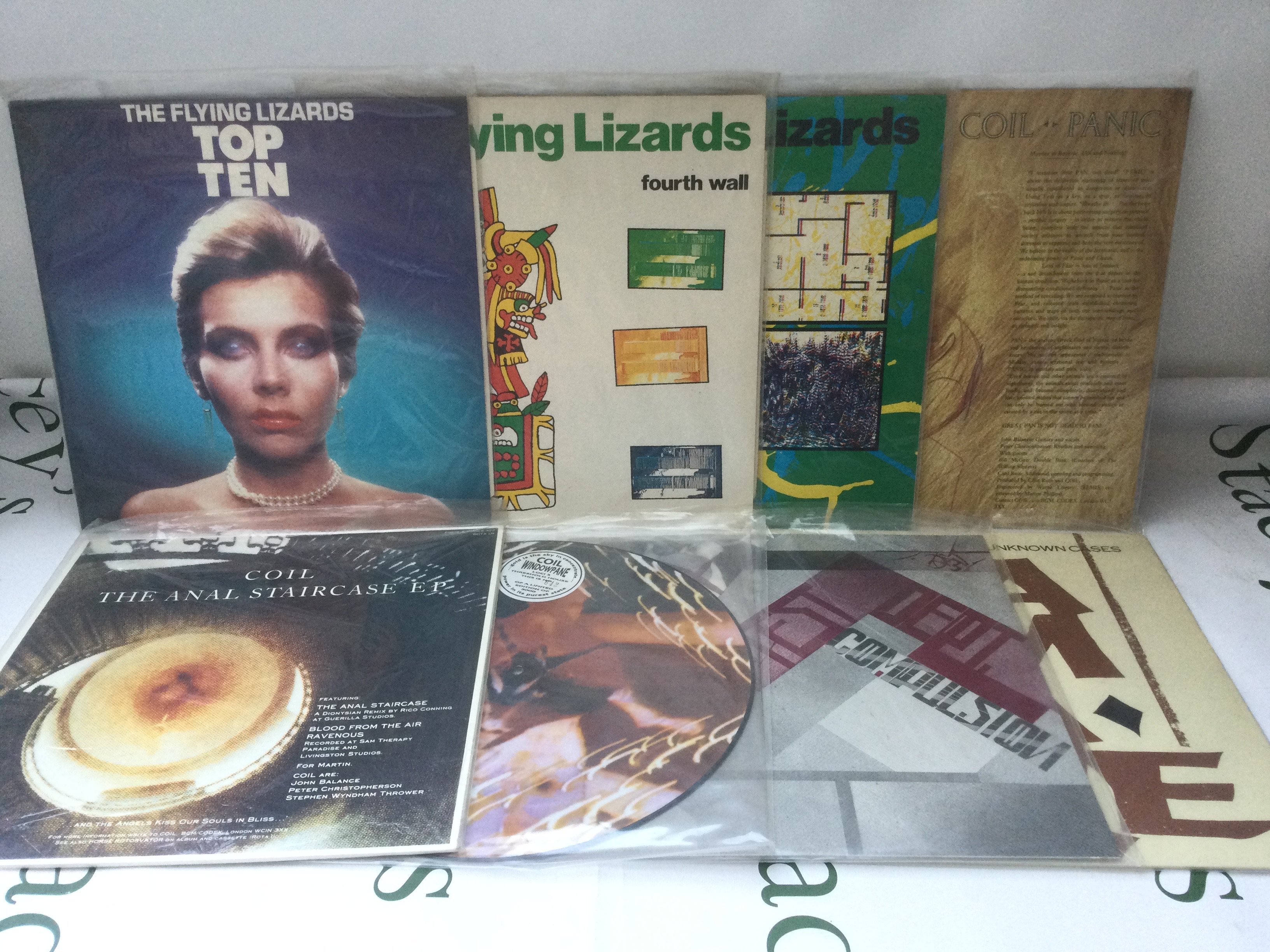 Fifteen electro and industrial LPs and 12" singles by various artists including Coil, The Flying Lizards and others.