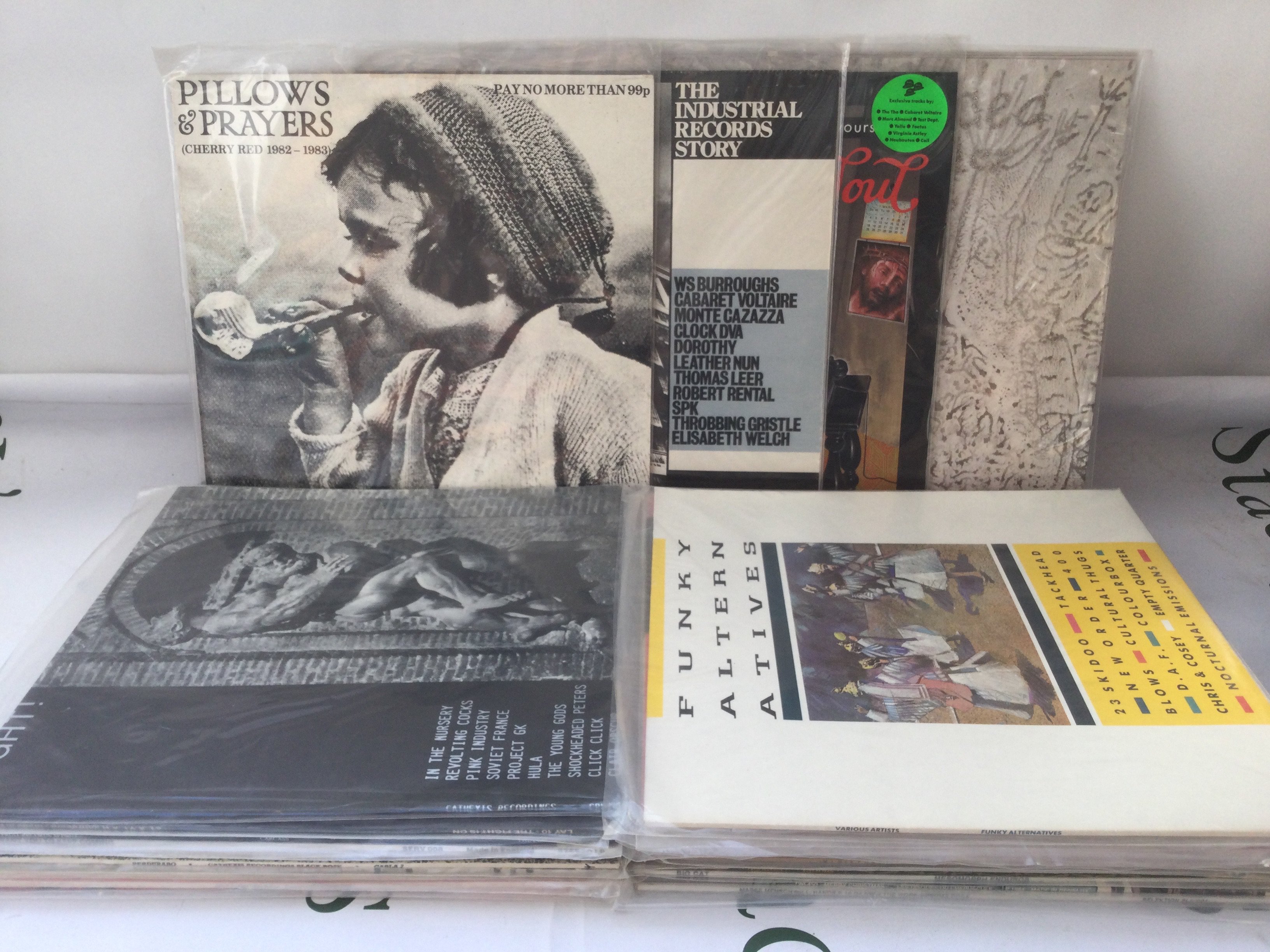 A collection of compilation LPs including a Cherry Red Records best of, The Industrial Records Story and others.