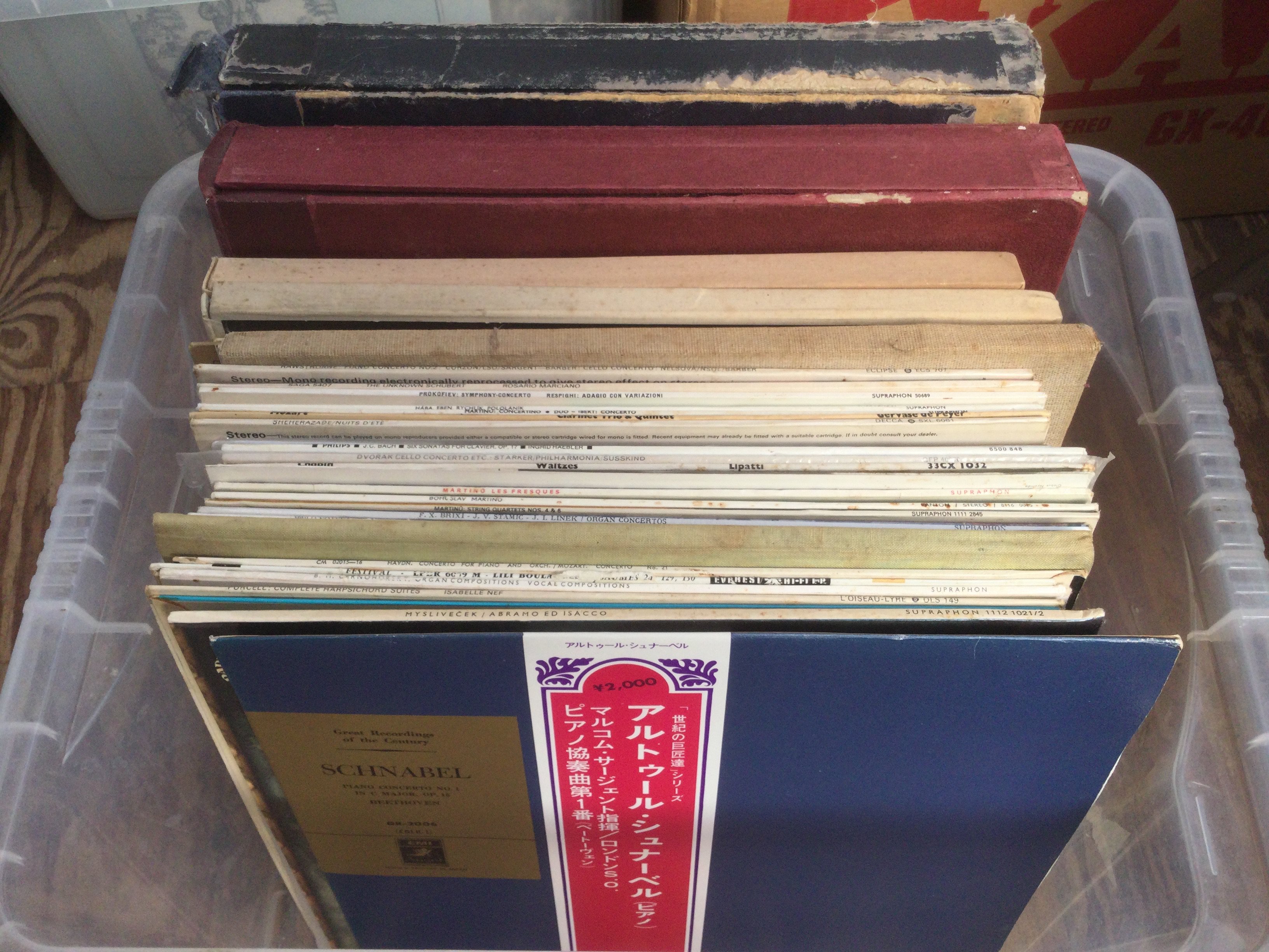 Two boxes of classical music LPs including east European soloists and early stereo pressings.
