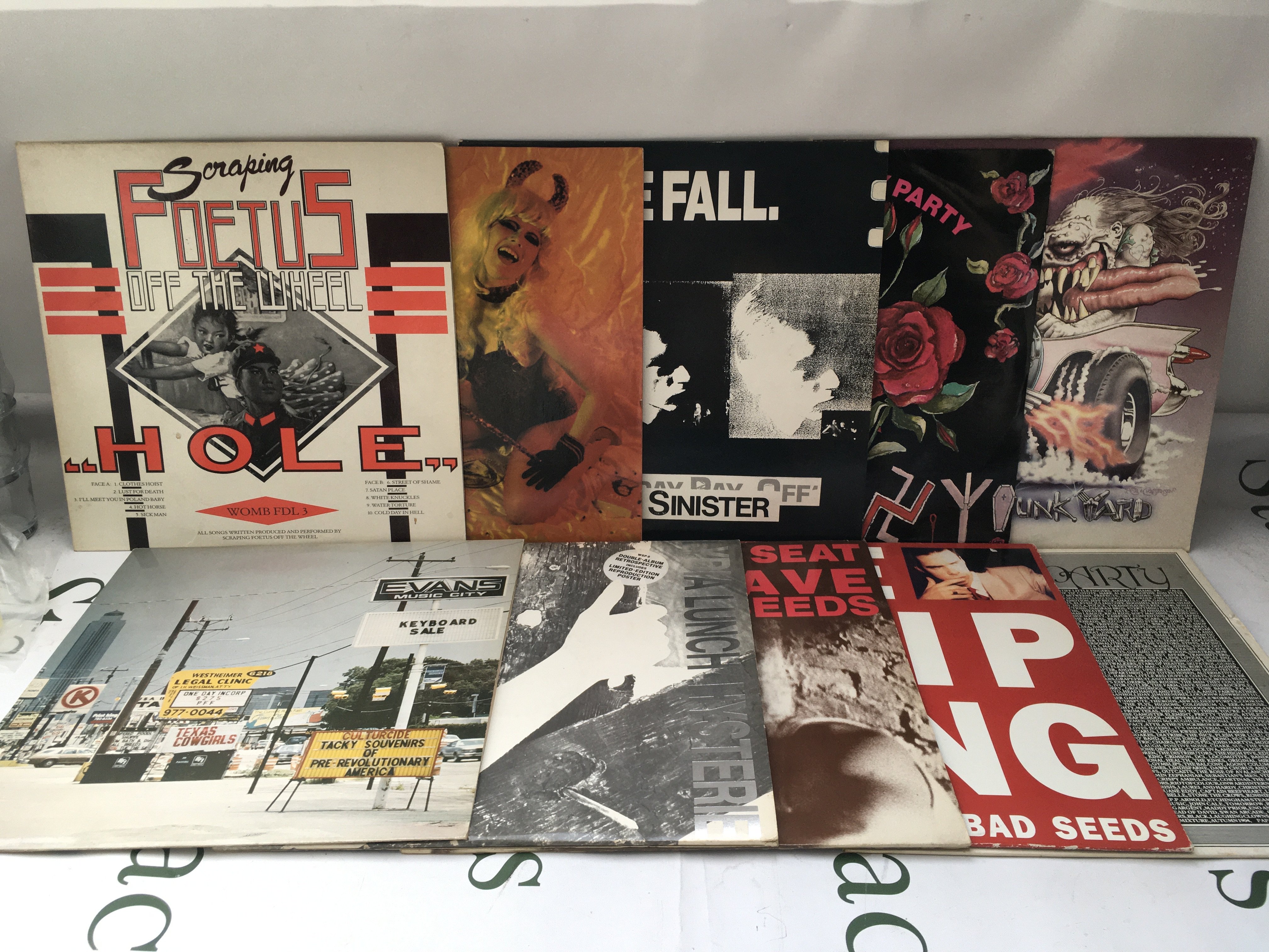 Ten indie alternative LPs and 12" singles by various artists including The Birthday Party, The Fall, The Cramps and others.