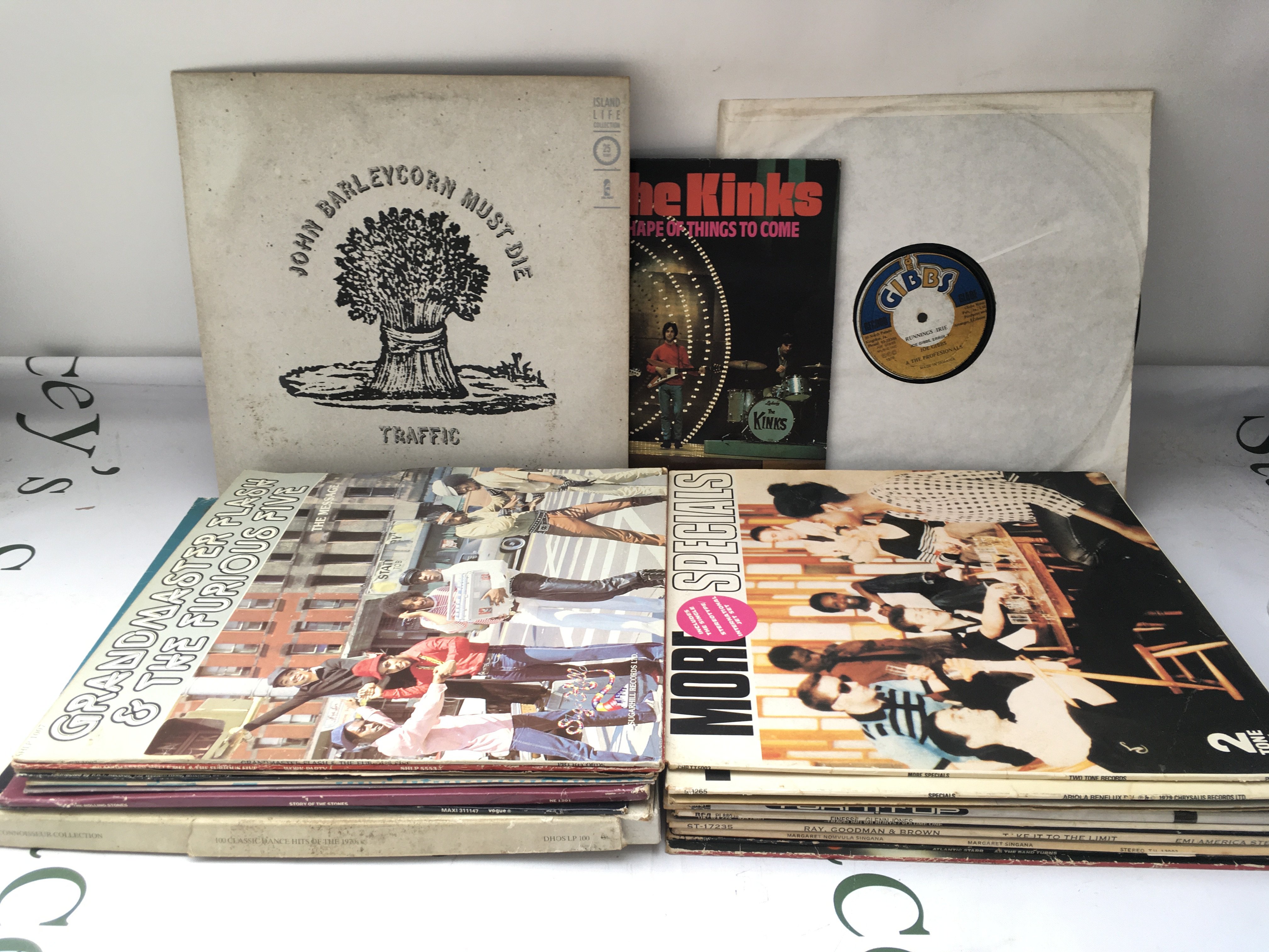 A collection of LPs, 7" singles and EPs by various artists including The Beatles, Traffic, The Kinks and others.