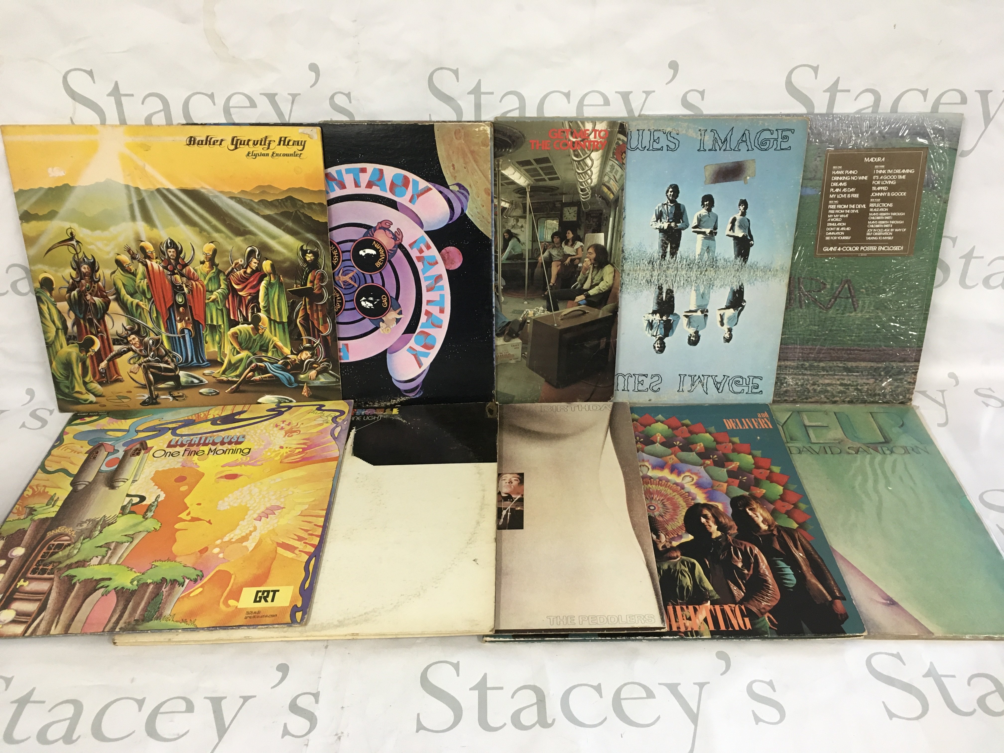 Ten rock and jazz rock LPs by various artists including Lighthouse, David Sanborn, Fantasy and others.
