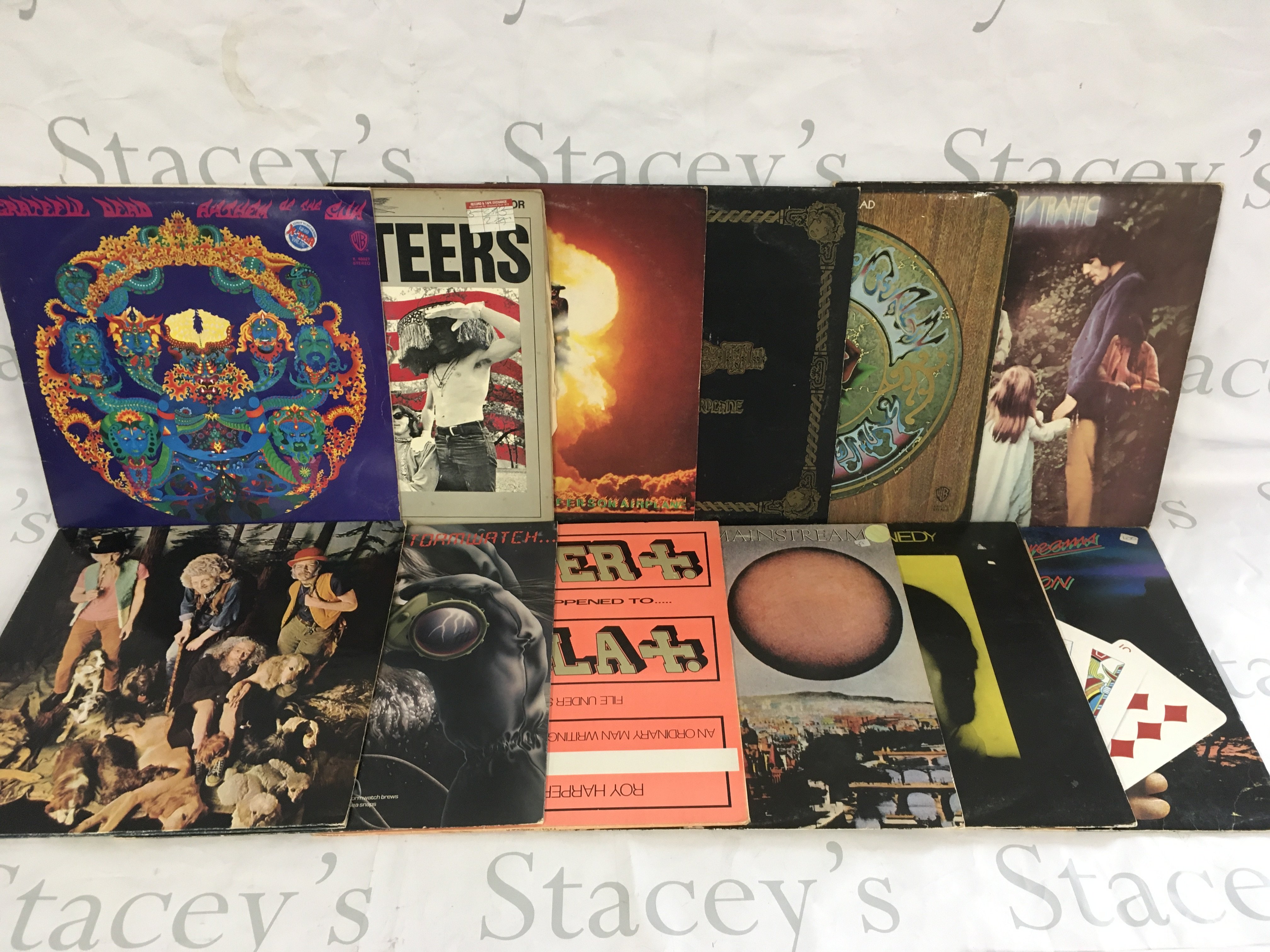 12 rock and psych LPs by various artists including The Grateful Dead, Jefferson Airplane, Traffic and others.