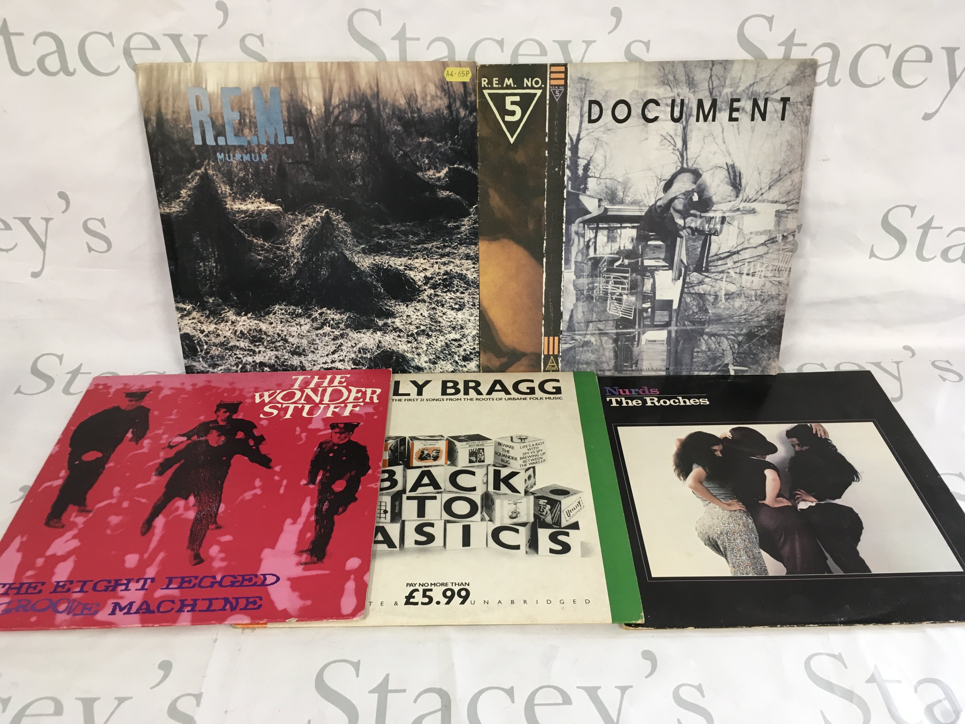 Five indie alternative LPs by REM, The Wonder Stuff, Billy Bragg and The Roches.