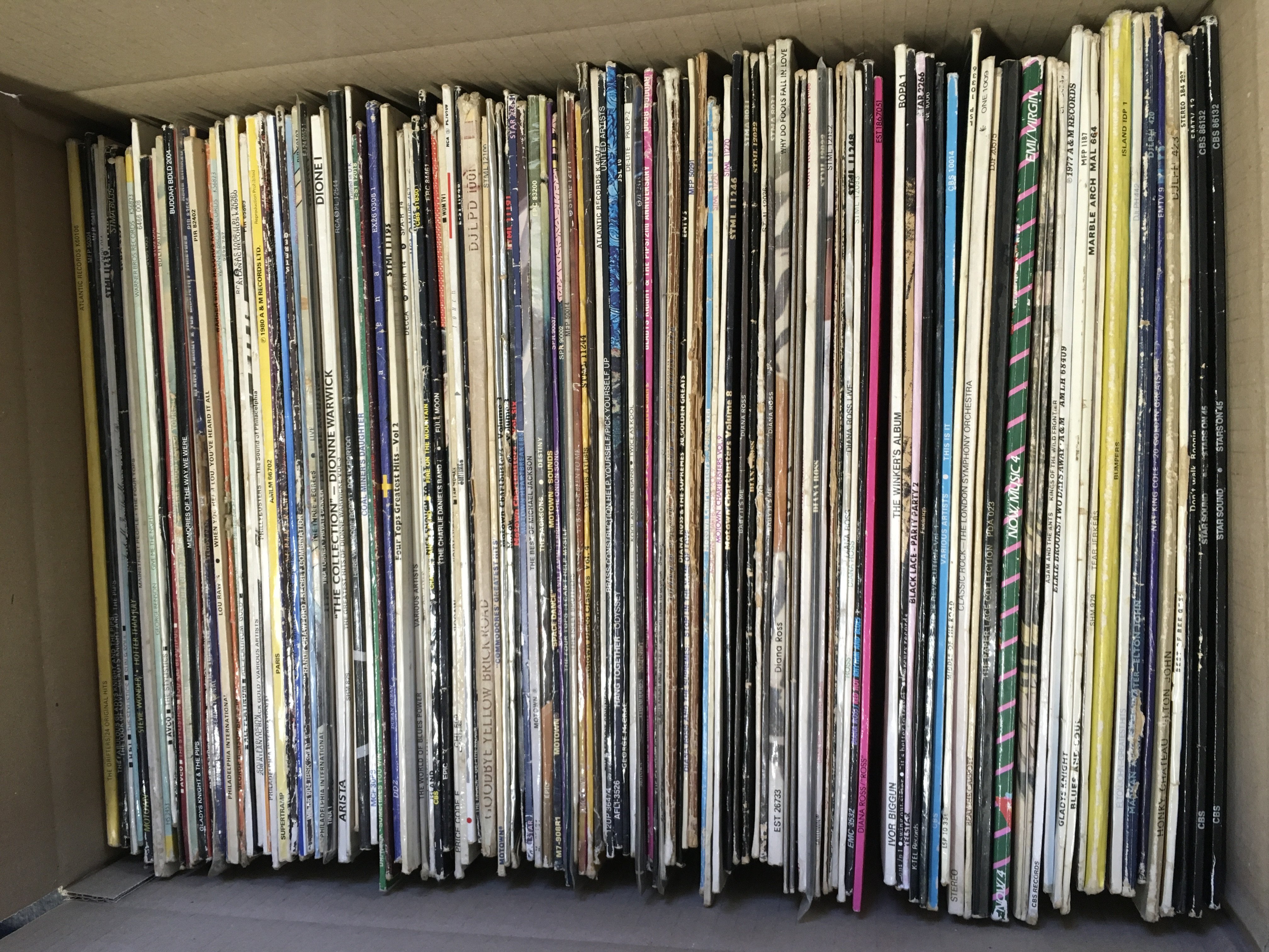 Two boxes of LPs by various artists including many soul and Motown titles.