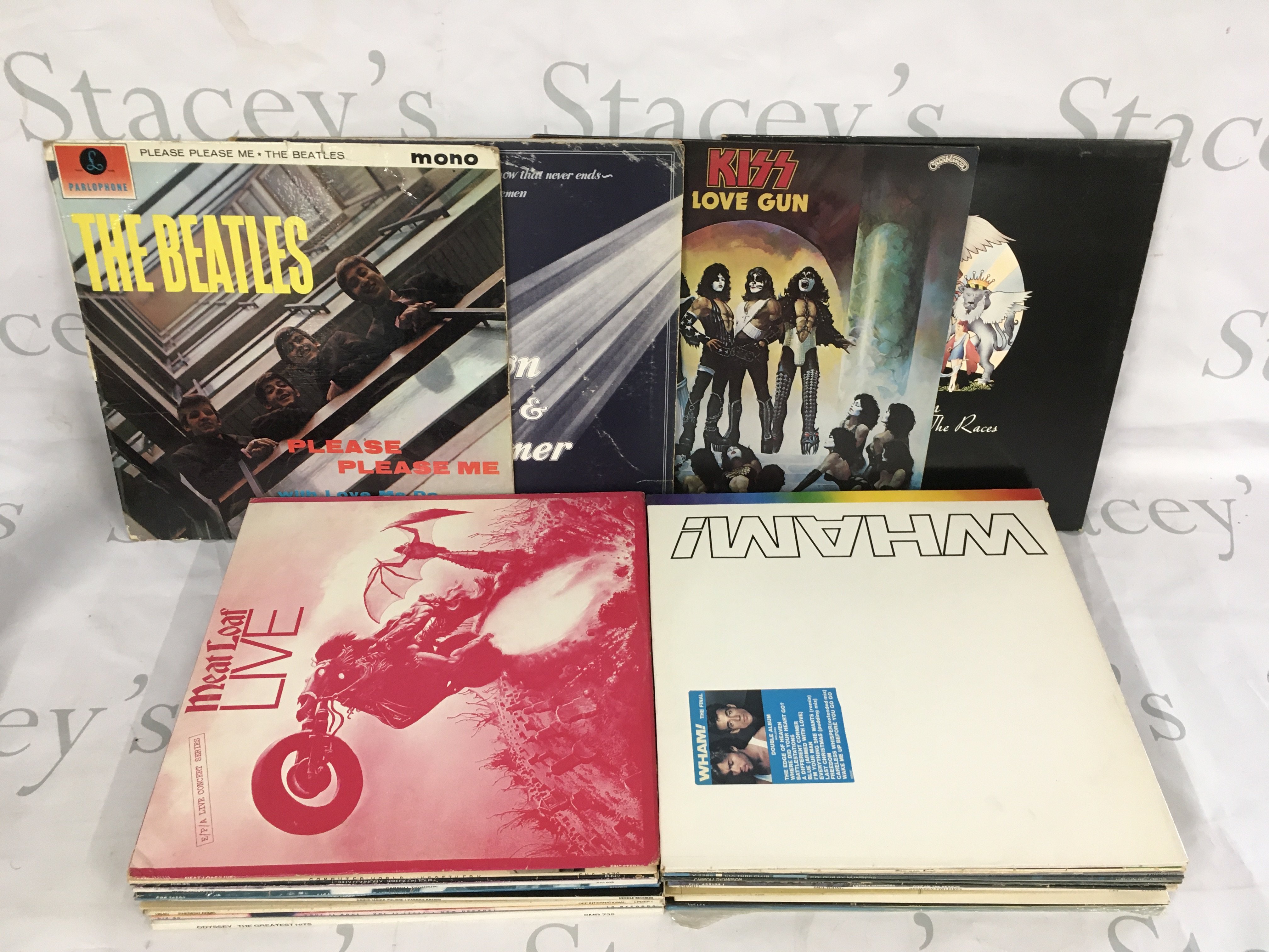 A collection of LPs by various artists including The Beatles, David Bowie, Led Zeppelin and others. Please note that Please Please Me does not have black and gold Parlophone labels but is an early mono pressing.