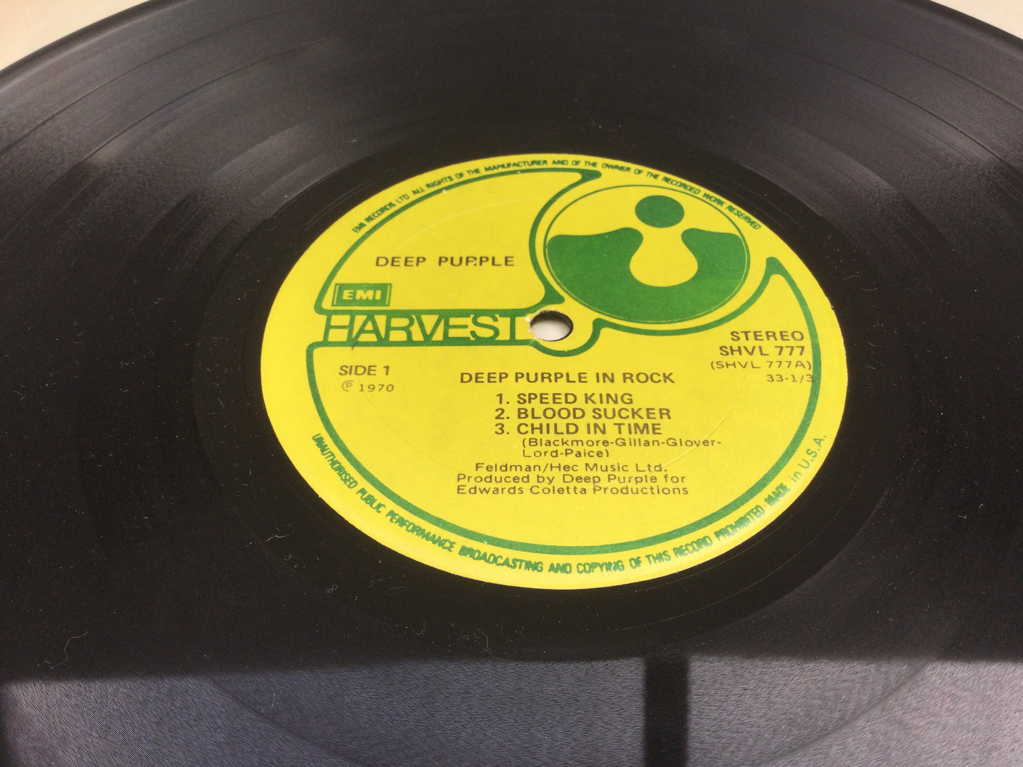 Three early UK pressings of Deep Purple LPs comprising 'Made In Japan', 'In Rock' and 'Made In Europe'.