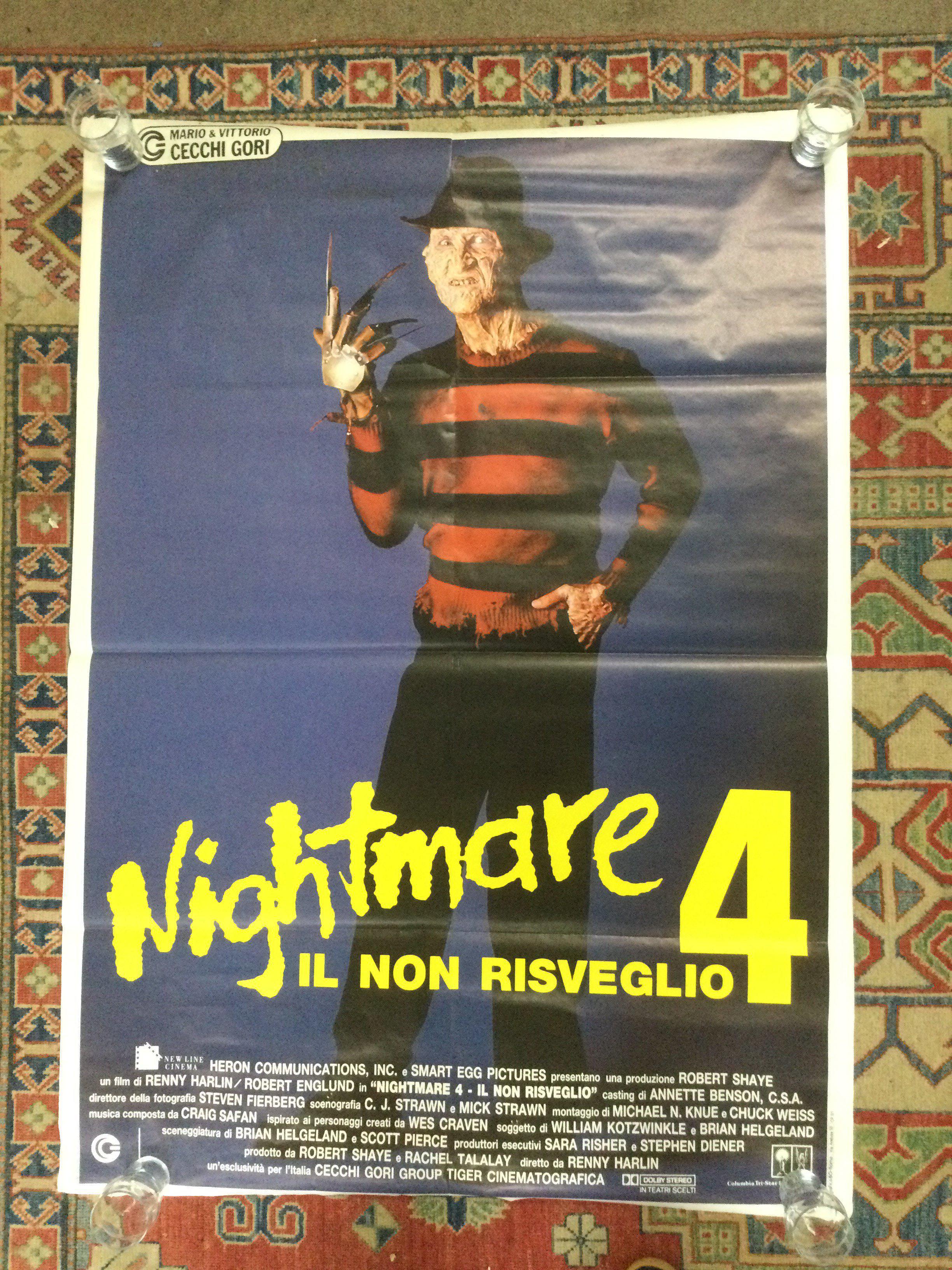 An Italian film poster for Nightmare On Elm Street 4, rolled with folds, tear down centre fold at the top. Approx 140cm x 100cm.