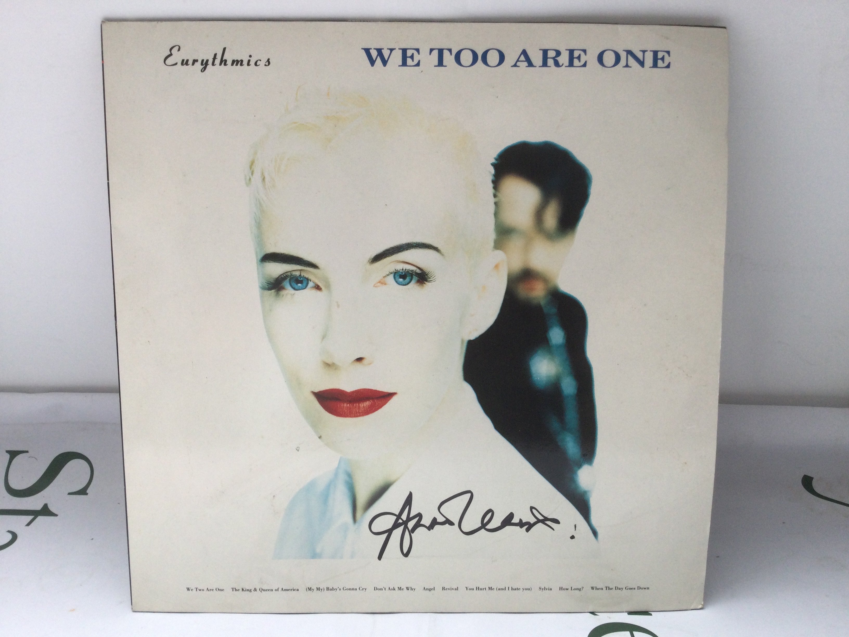 A Eurythmics LP signed by Annie Lennox and Dave Stewart.