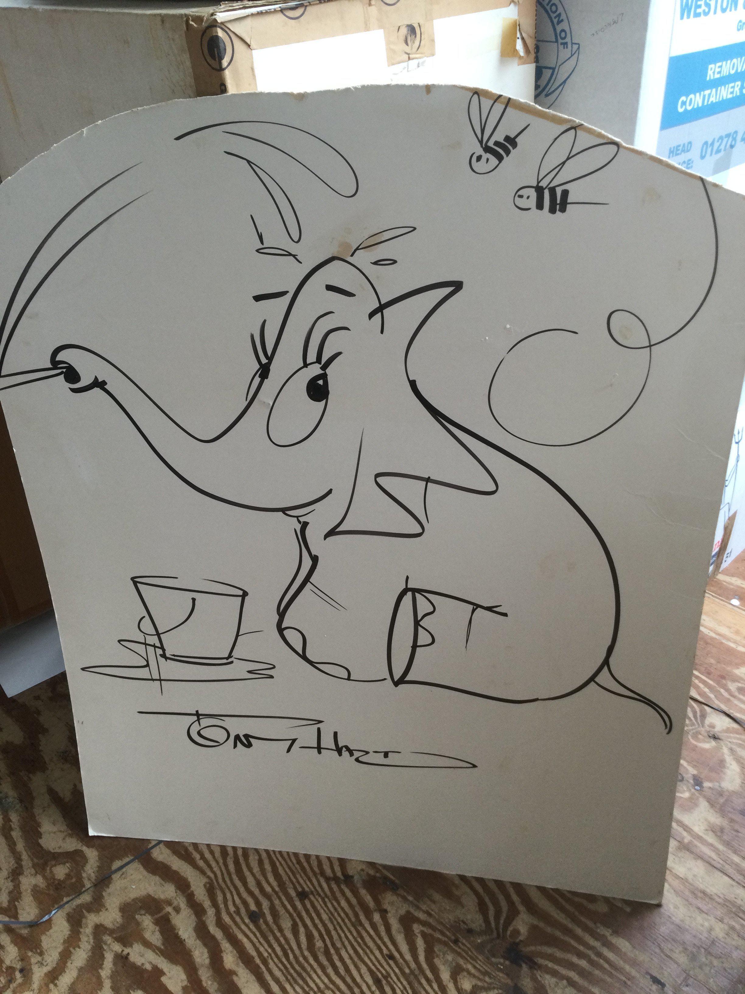 A large original sketch by Tony Hart on board, approx 77cm x 93cm.