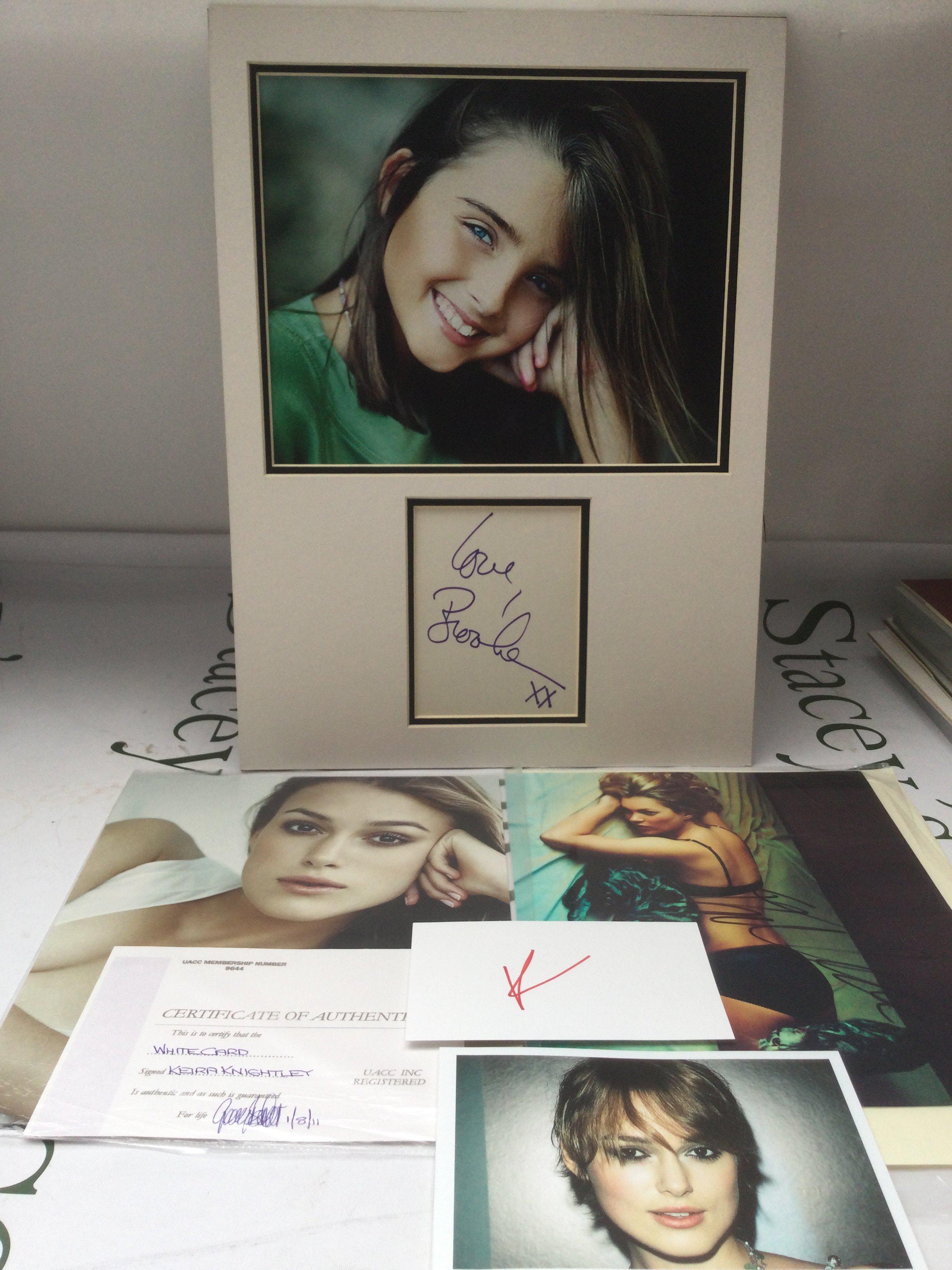 The autographs of famous actresses comprising Kate Moss, Keira Knightly and Brooke Shields with COAs.