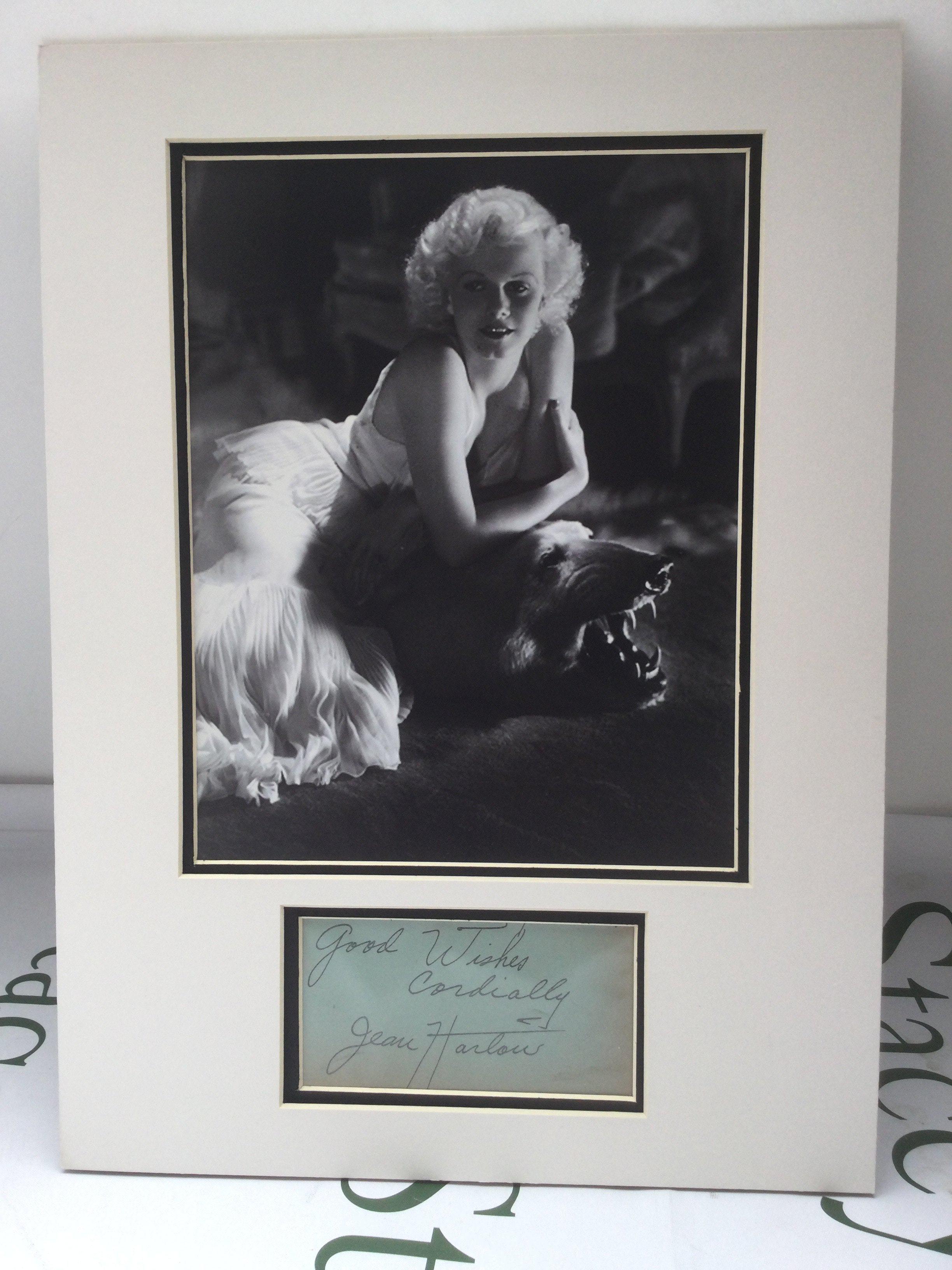 A framed and signed Jean Harlow display, approx 30cm x 40cm.