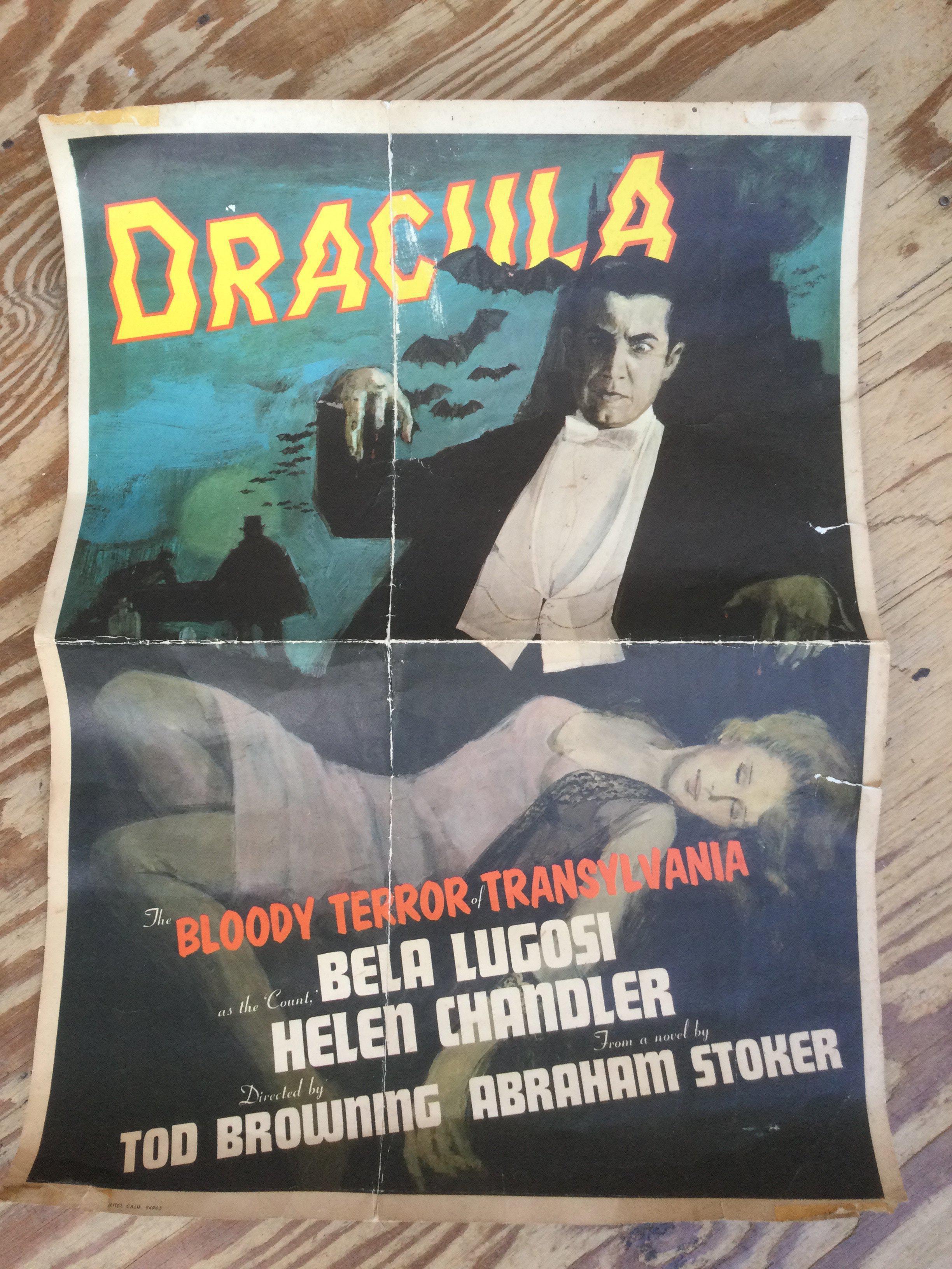 A circa 1970s reissued poster for Dracula starring Bela Lugosi, folded with tears and sellotape marks, approx 53cm x 73cm.