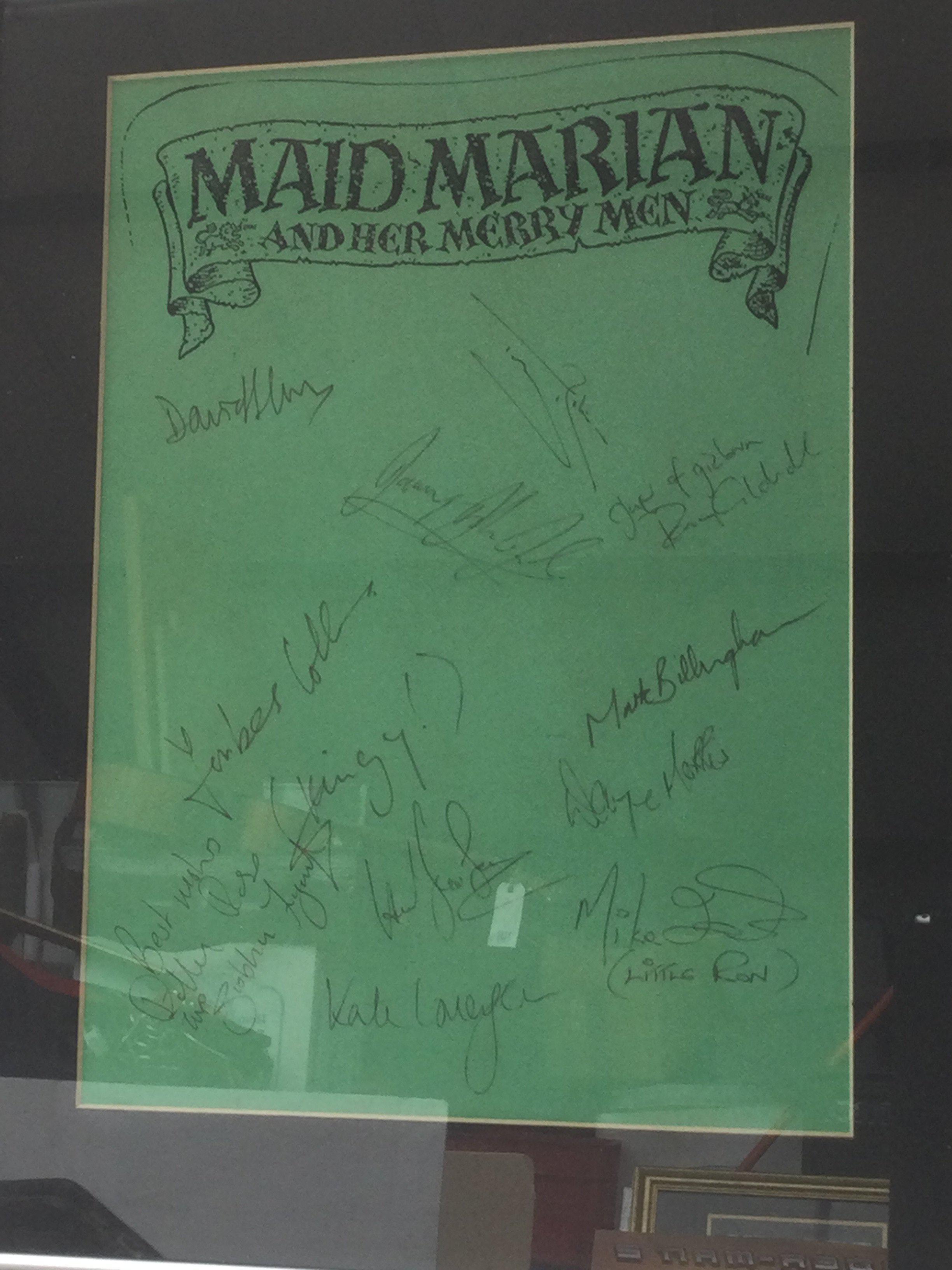 A framed and glazed Maid Marian & Her Merry Men headed paper signed by the cast.