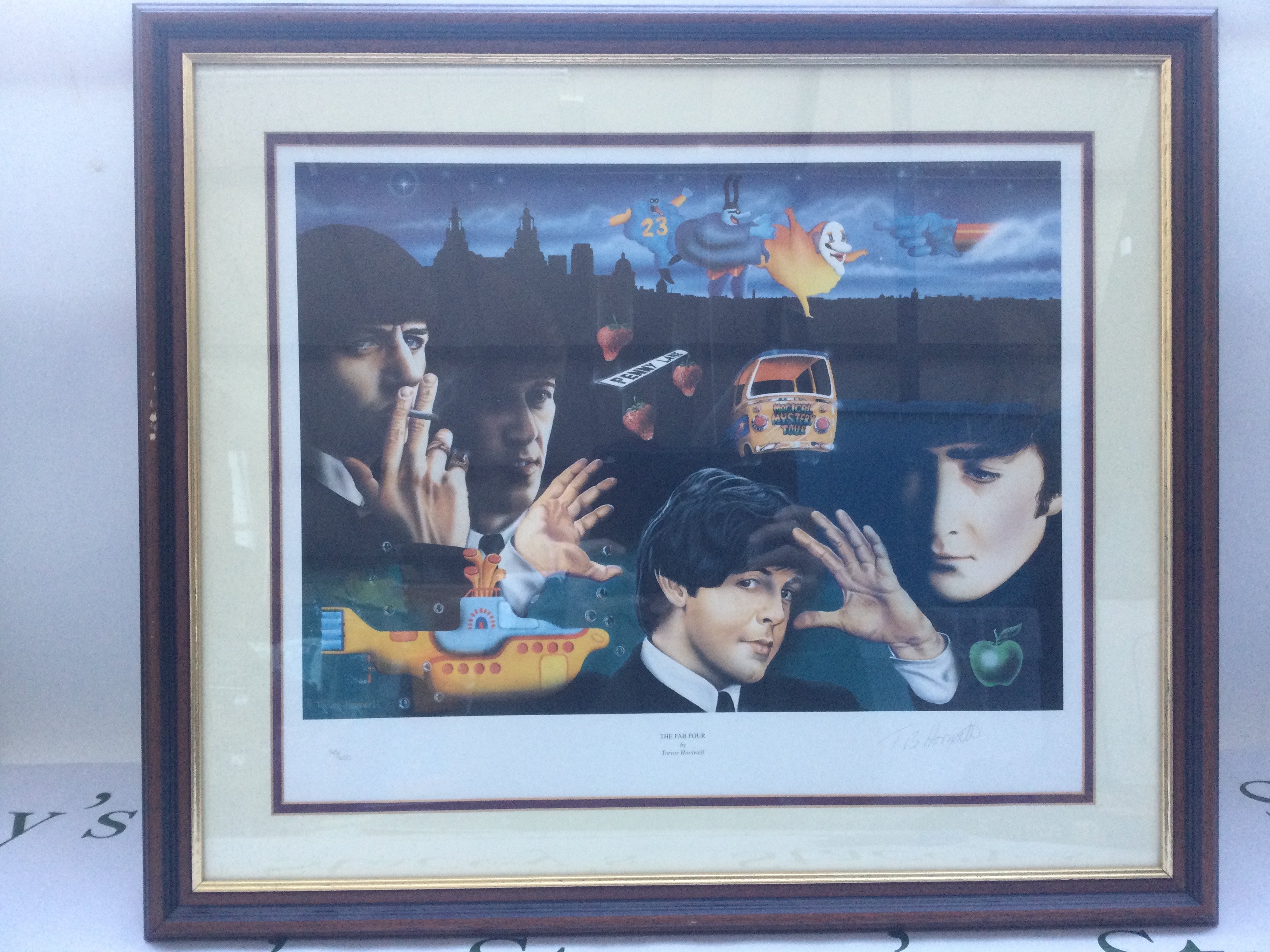 A collection of pictures of The Beatles including two signed and numbered limited edition prints of The Beatles comprising 'Come Together' by Rob Larson 70/500 and 'The Fab Four' by Trevor Horswell 145/450.