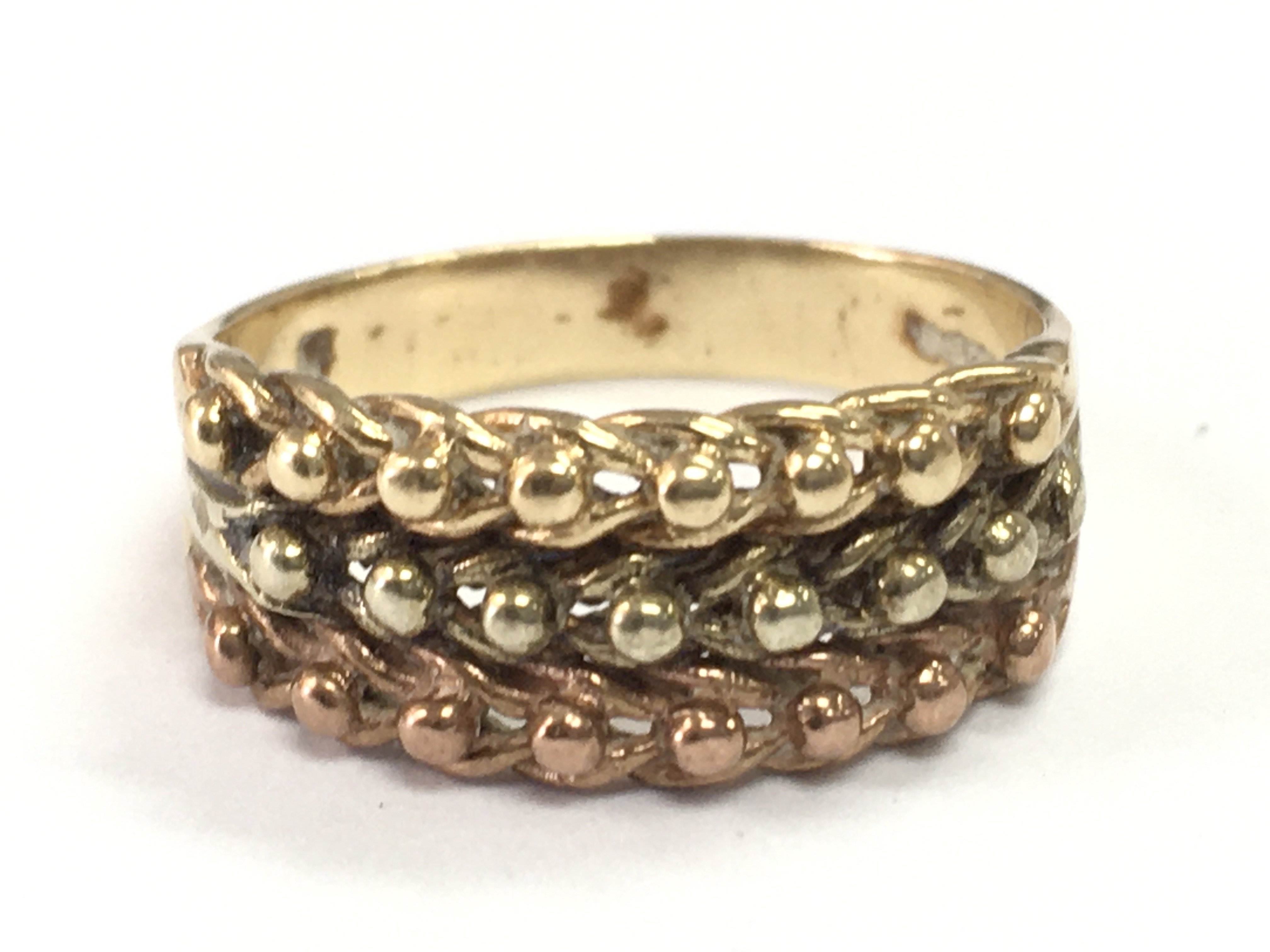 A 9 carat gold gypsy ring , 3.1g total weight. Ring size N . Postage category A