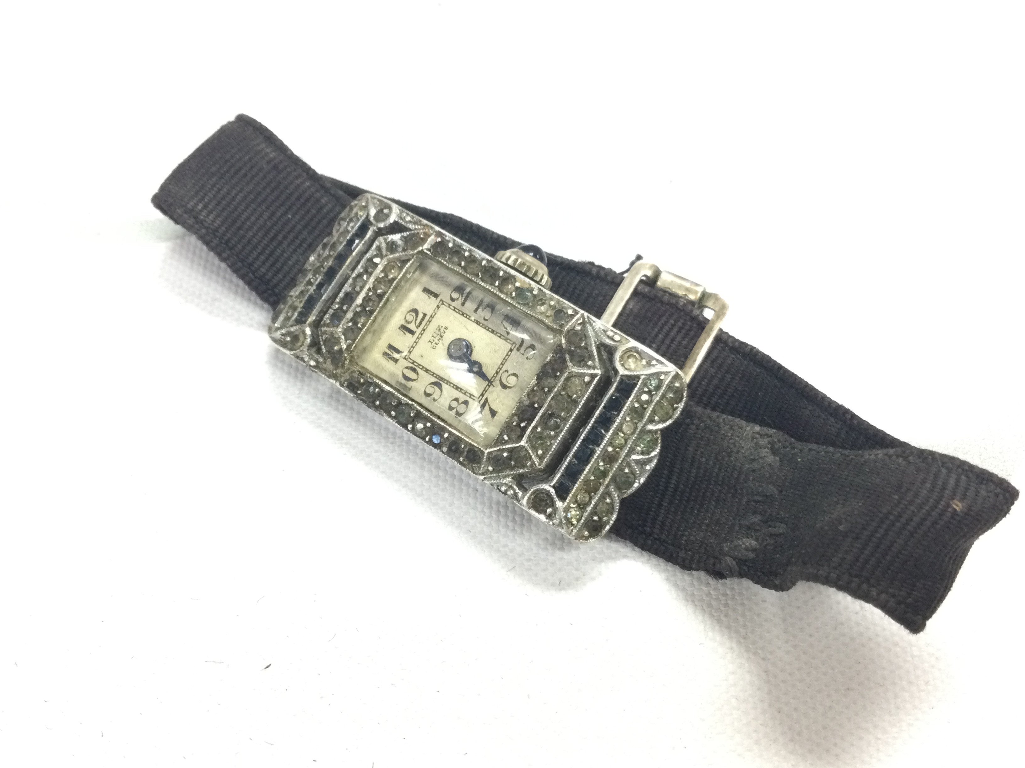 A 1930s French Marcasite cocktail watch , silver cased marked 935. Postage category A