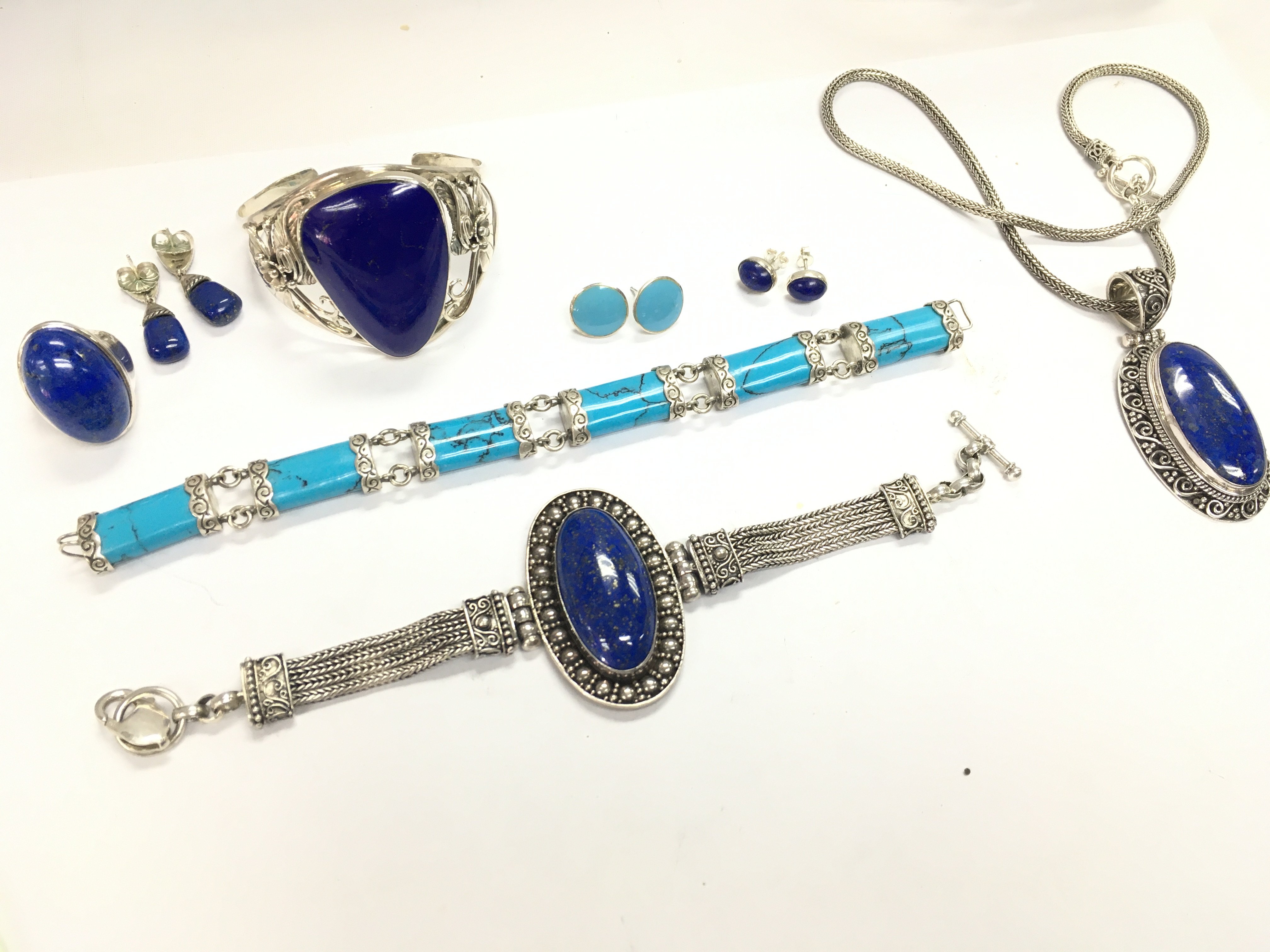 Silver lapis and turquoise jewellery , postage cat a
