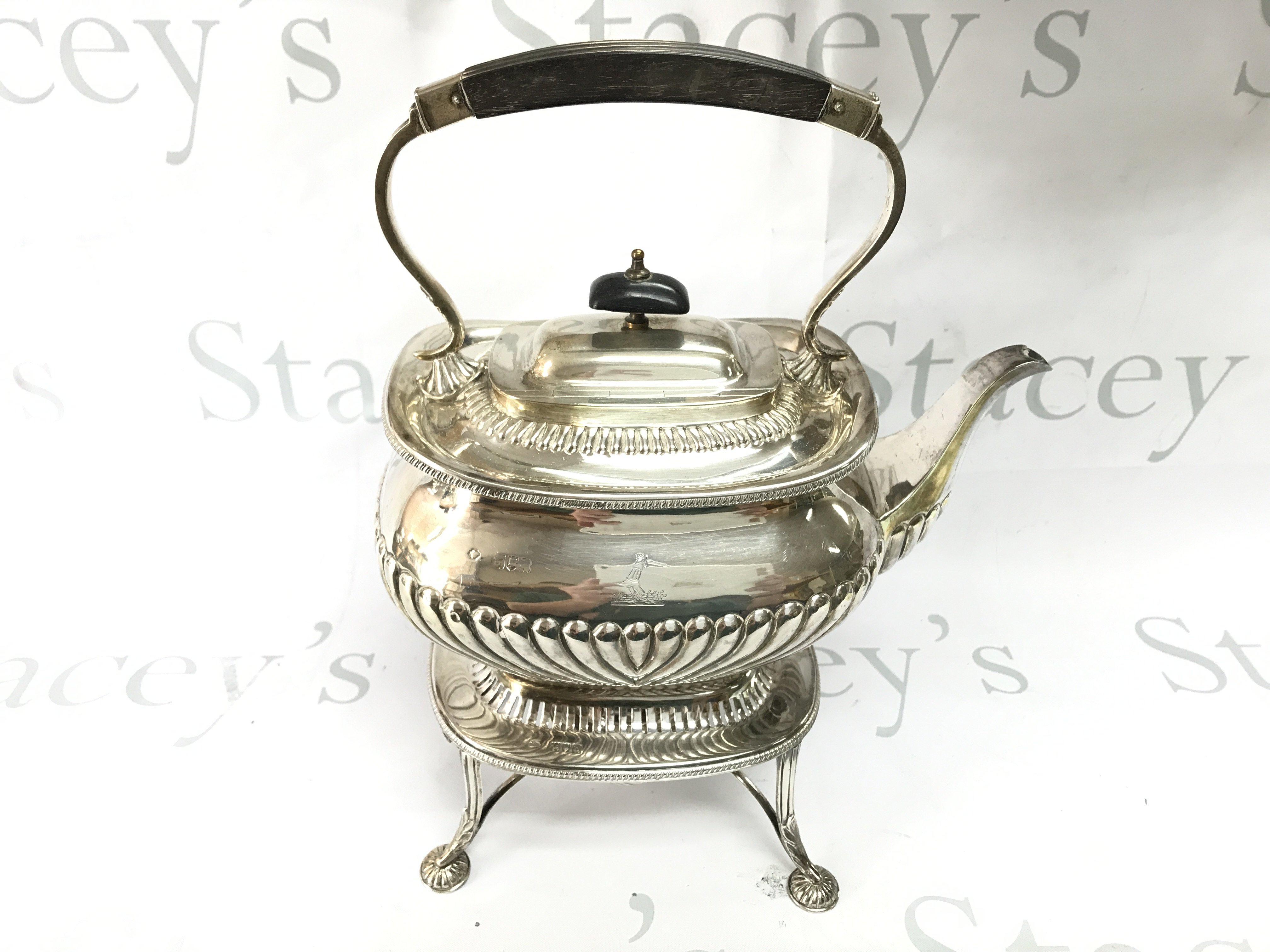 A silver kettle on stand with London hallmarks circa 1897. 1430g