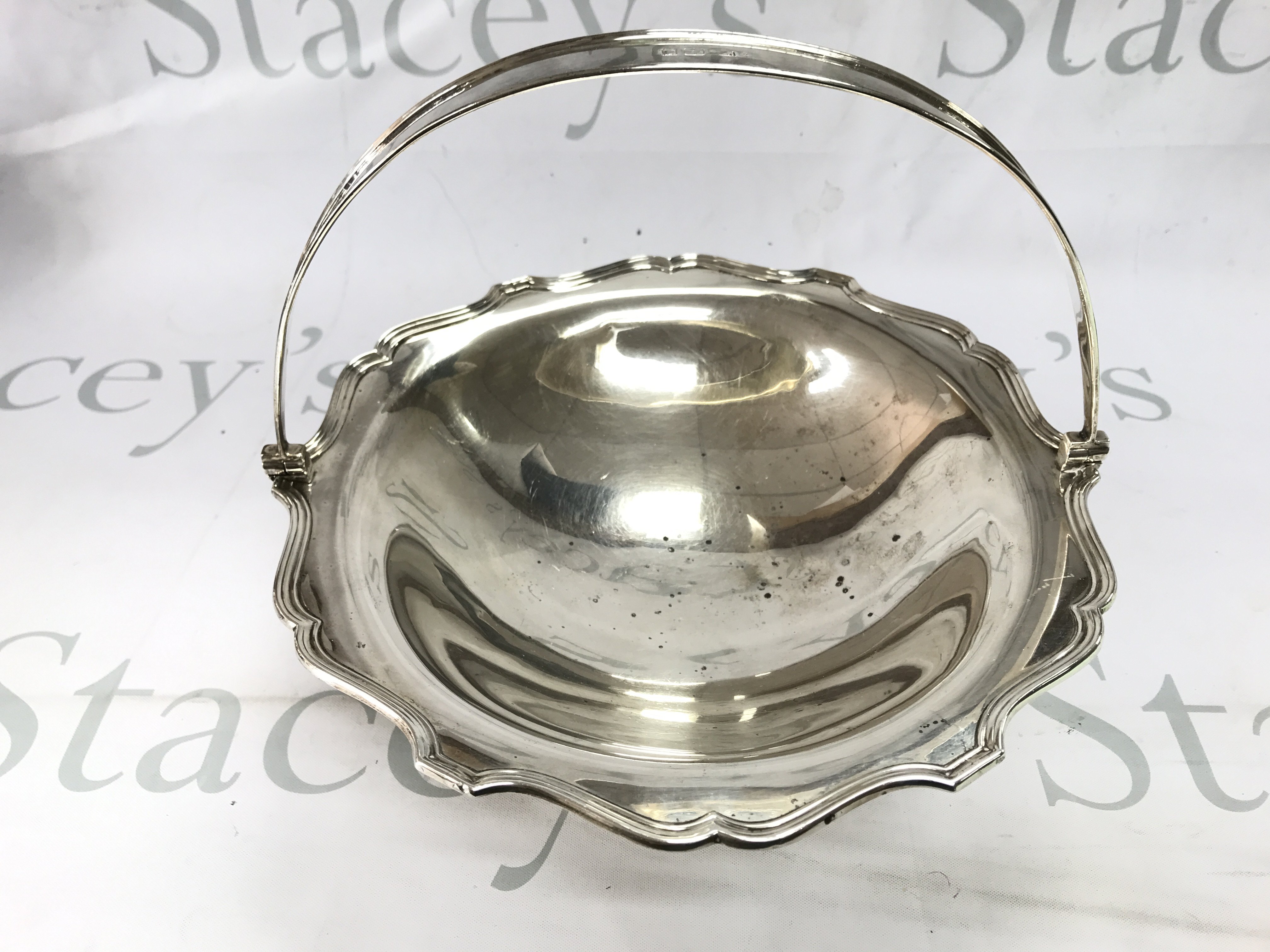 A hallmarked silver basket. 485g