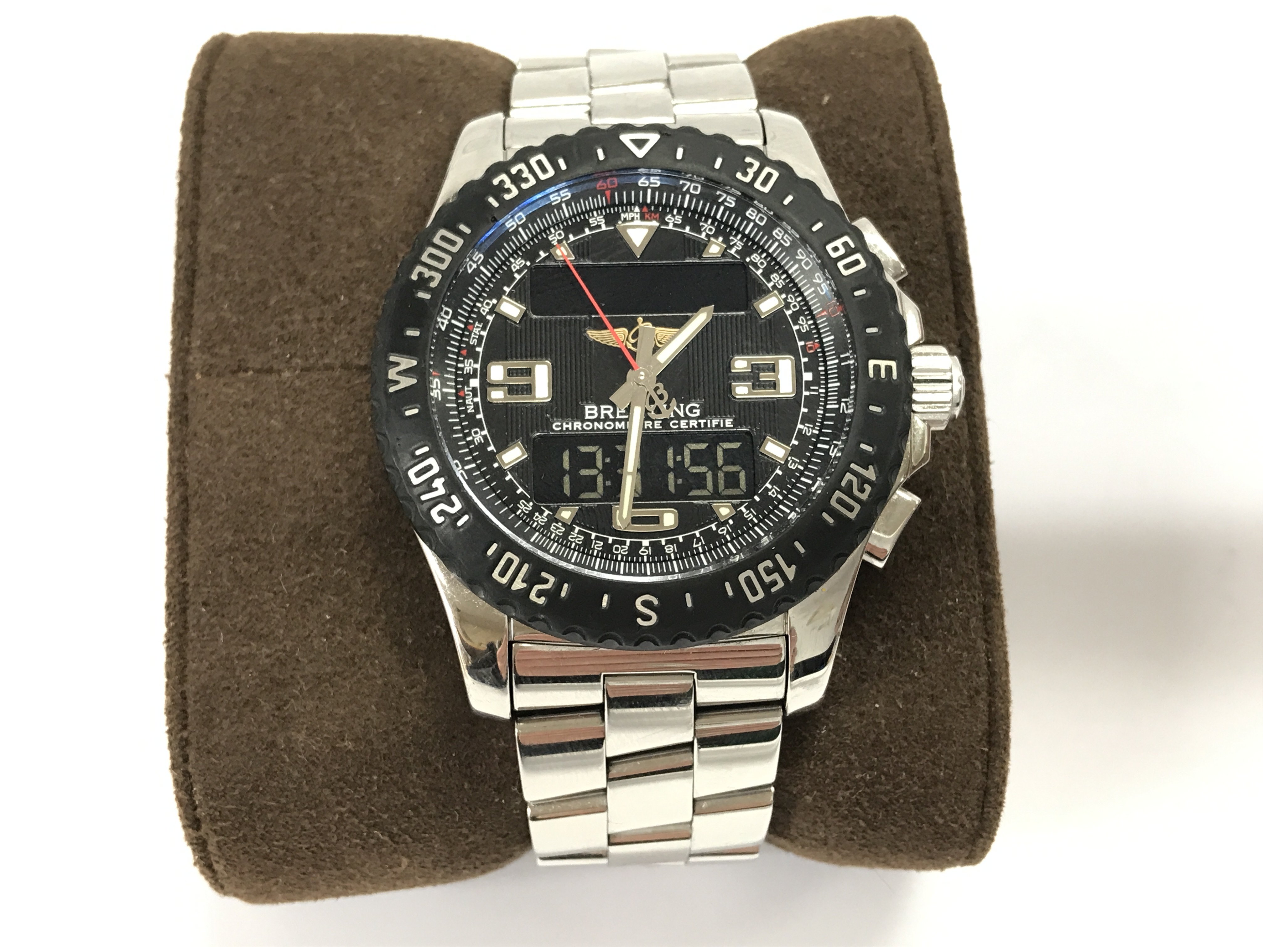 A gents Breitling Airwolf watch quartz movement with stainless steel strap and also a rubber strap. With box and some paperwork. Working. Postage B