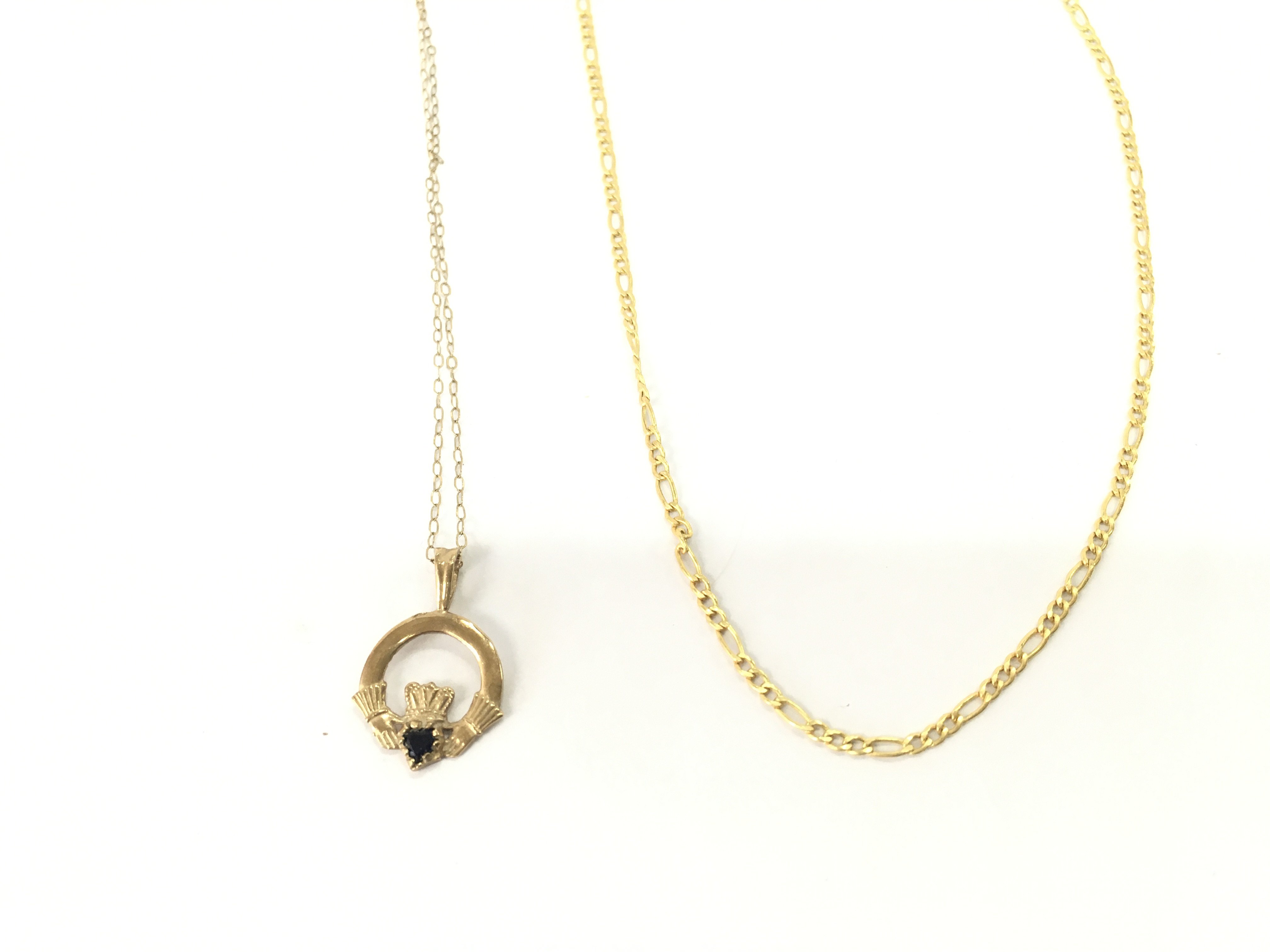 Two 9ct gold chains one with a 9ct pendant. 2.70g