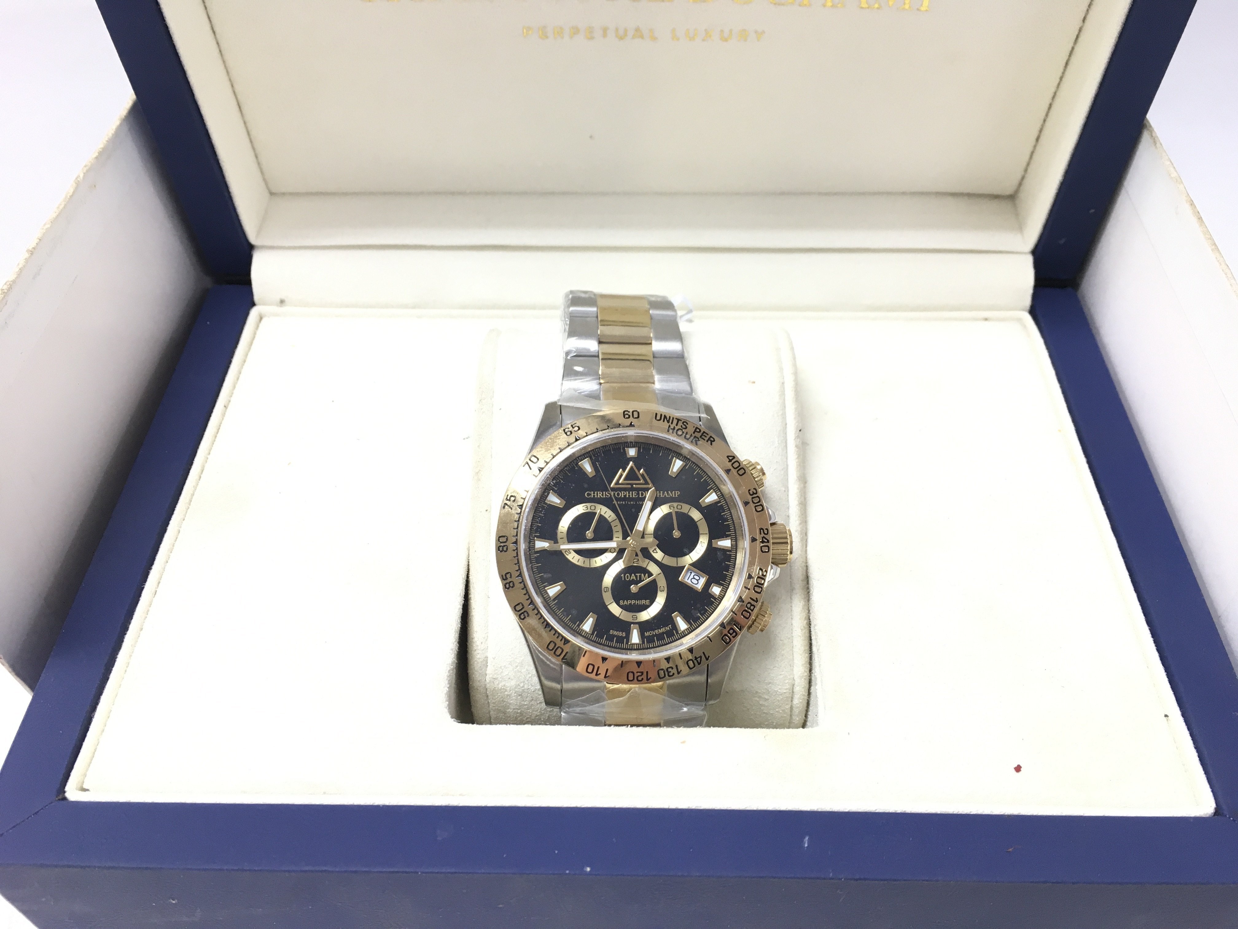 A Boxed Christopher Duchamp Watch With Quartz Movement chronograph style. Postage B.