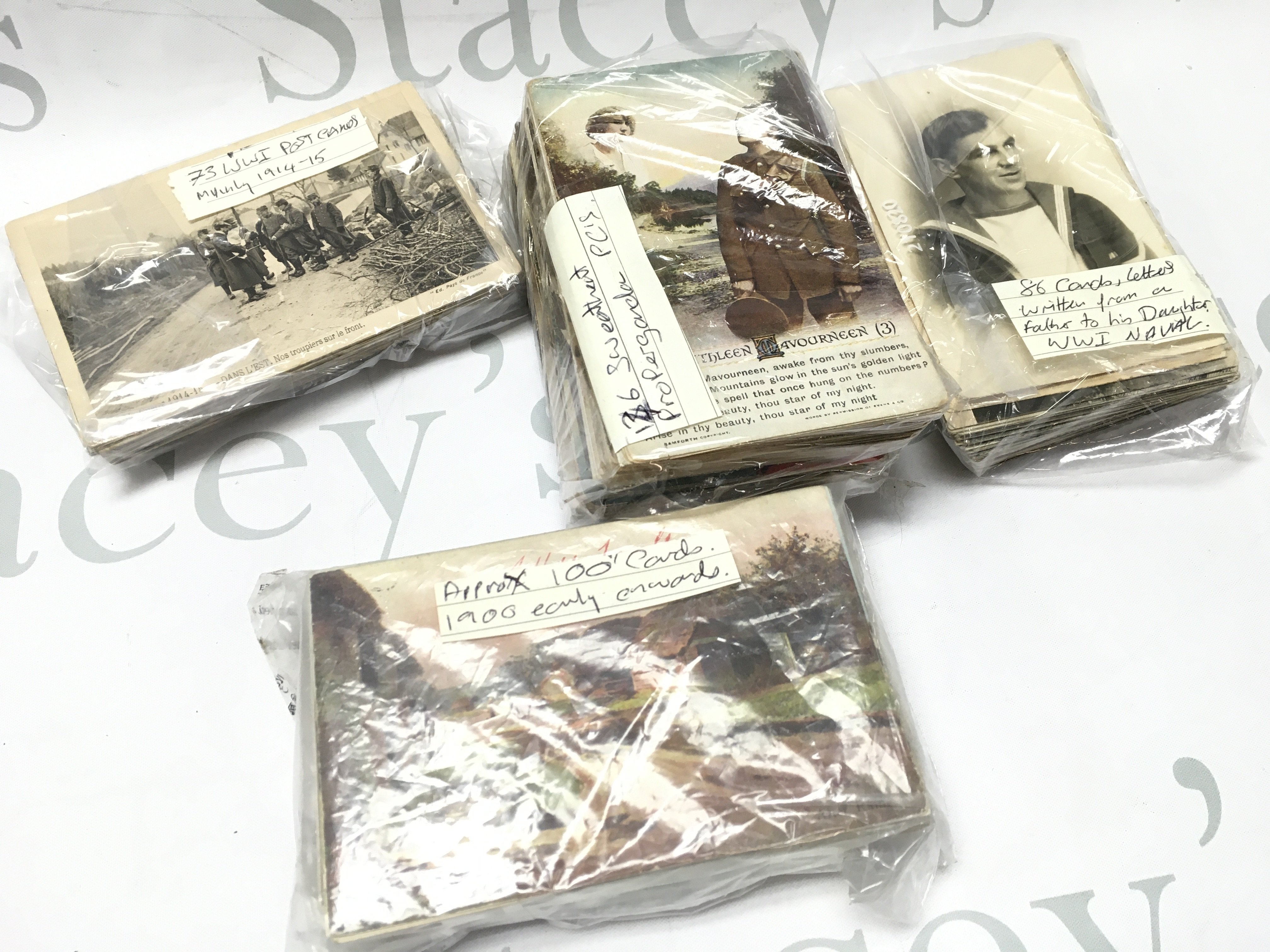 A collection of WW1 post cards including French cards, sweetheart propaganda cards and some other vintage cards . Postage cat B