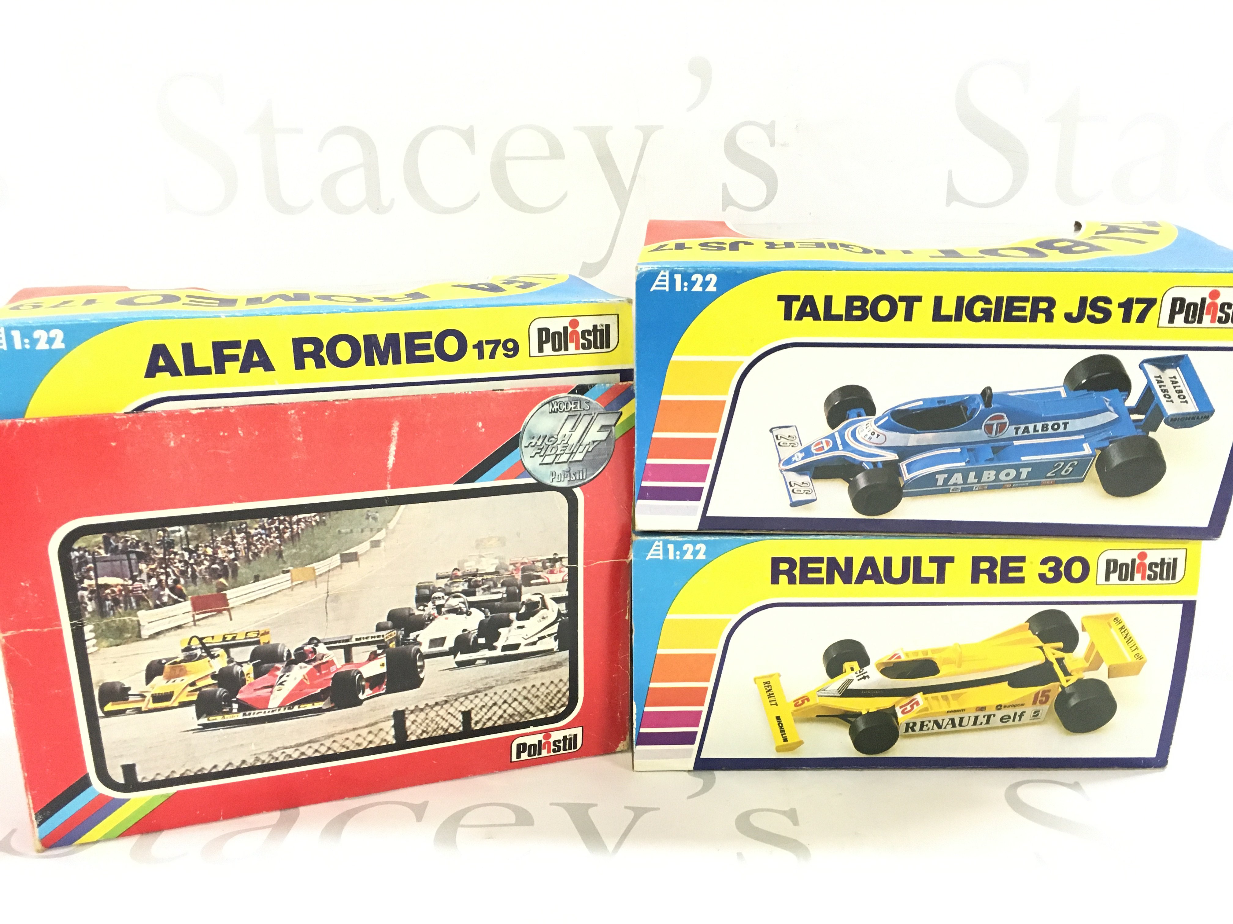 4 Boxed Polistil F1 Diecast Cars 1/22 Scale. An Alfa Romeo 179 A Talbot Ligier JD 17. A Copersucar FA5 And A Renault RE 30.
