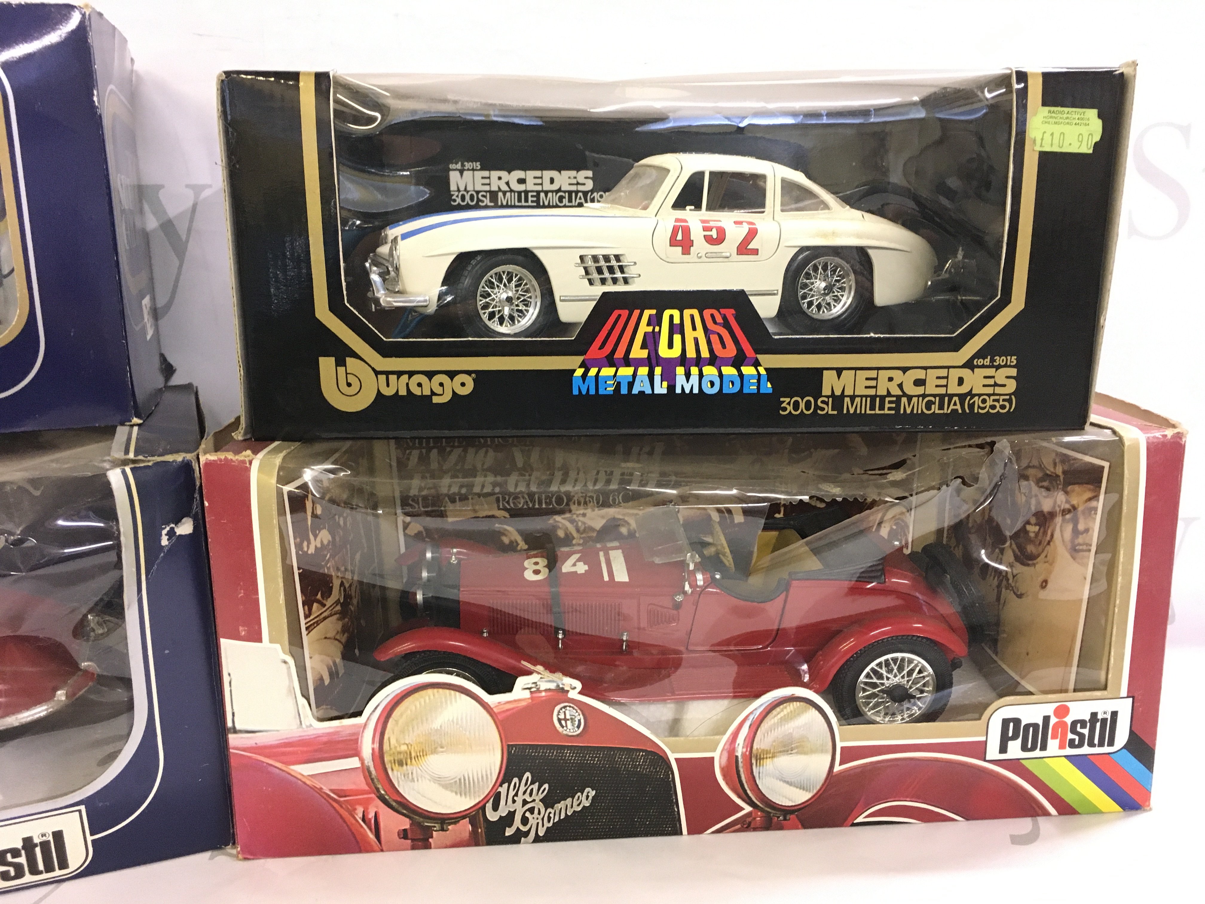 A Boxed Polistil Mercedes Benz RE 196. A Jaguar XKE 4.2 Litre A Alfa Romeo And a Burago Mercedes Benz 300SL (1955).(4).